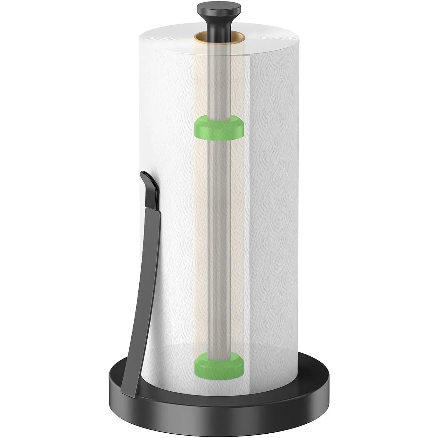Countertop Paper Towel Holder for Kitchen, Black Tension Arm | One-Handed Tear, Stainless Steel Paper Towel Holder Stand for Bathroom Laundry Room Workshop