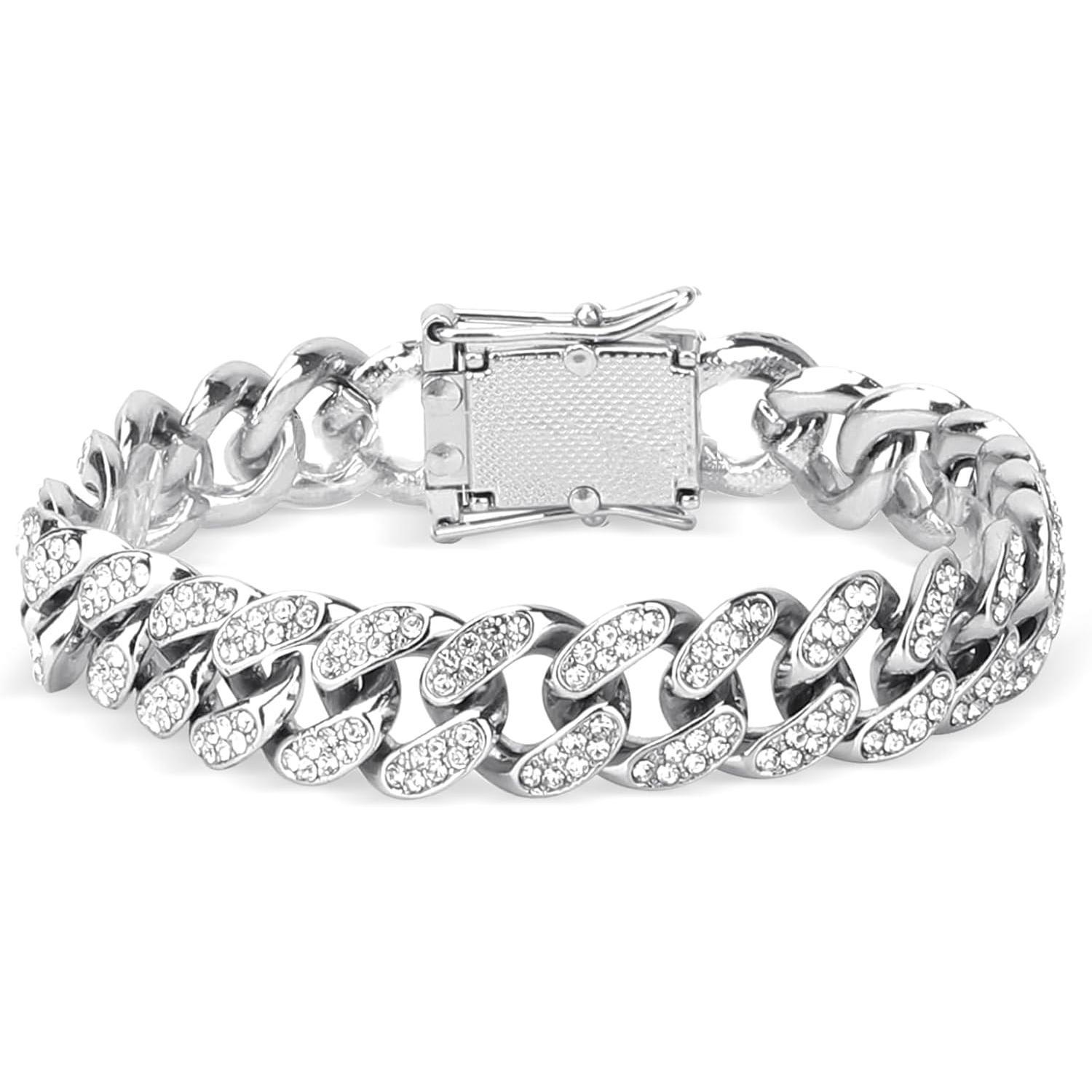 Cuban Link Chain for Men Women,Diamond Necklaces,Iced Out Chain,Hip Hop Jewelry,Thick Silver Chain,Gold Chain,Diamond Bracelet.ms