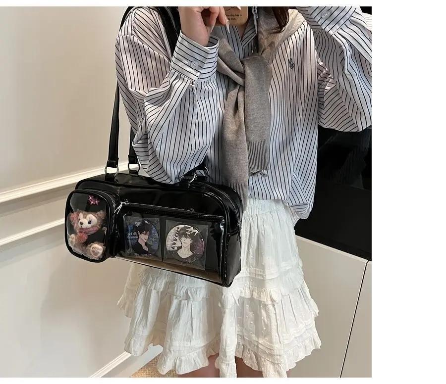 New Y2K Cute Ita Bag Large Capacity Fashion Shoulder Bag Lolita Girls Transparent Cosplay Underarm Bag DIY Badge Display Handbag