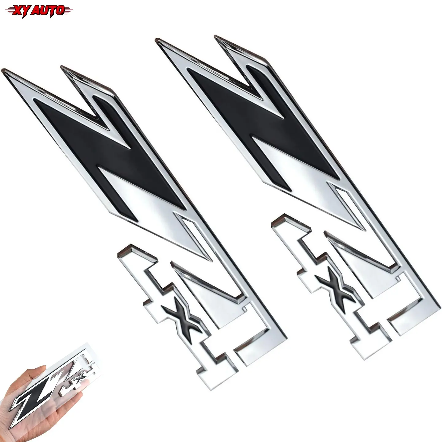 2Pcs Z71 4x4 Emblems, Replacement Decals for Chevy Silverado, GMC Sierra, Tahoe, Suburban 1500 2500 3500 (Chrome Black)