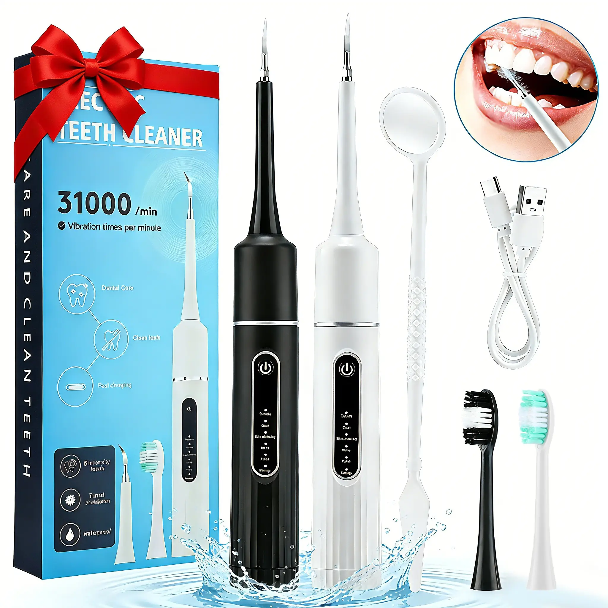 Electric Toothbrush with Replacement Head, 6 Modes Adjustment Deep Cleansing Protecting Gums Toothbrushes for Adults, Waterproof  Teeth Cleaner, Toothbrush Kit, Adjustable