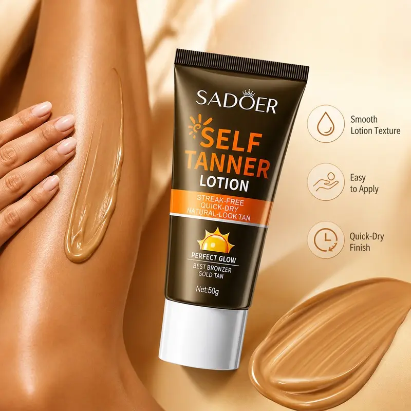 Sadoer Bronzer Body Lotion, Moisturizing Bronze Color Self-Tanning Cream, Sunless Tanning Lotion, Rich Hydrating Formula for Smooth Skin Tone Enhancement