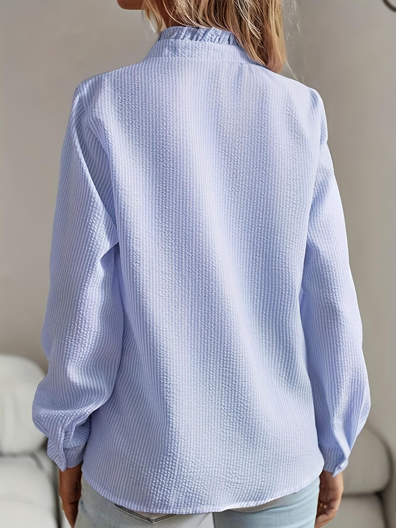 Women's Plain Ruffle Trim Button Front Fitted Woven Fabric Shirts, Blouse, Elegant Chic Casual Bishop Sleeve Long Sleeve Frill Trim Top for Daily Wear, Ladies Clothes for All Seasons, Womenswear Women's Plain Ruffle Trim Button Front Fitted Woven Fabric Shirts, Blouse, Elegant Chic Casual Bishop Sleeve Long Sleeve Frill Trim Top for Daily Wear, Ladies Clothes for All Seasons, Womenswear