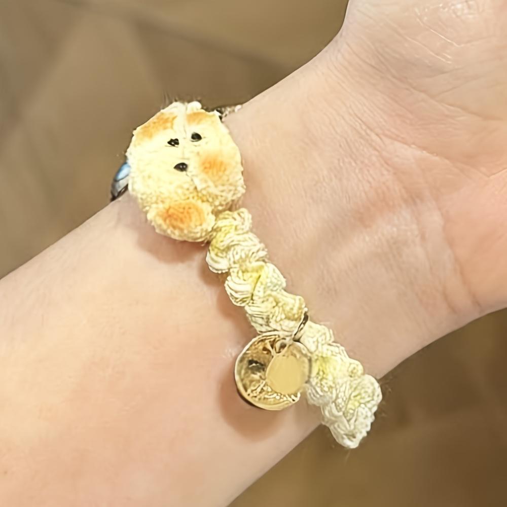 Stylish Cute Scrunchie Gradual Change Elastic Bands with 3D Puppy Dog Pendant for Apple Watch Band 46mm 45mm 44mm 41mm 42mm 38mm 40mm 49mm Ultra 2 Kawaii Adjustable Nylon Straps for iWatch Series 10 9 8 SE 7 6 Stylish Smartwatch Wristband
