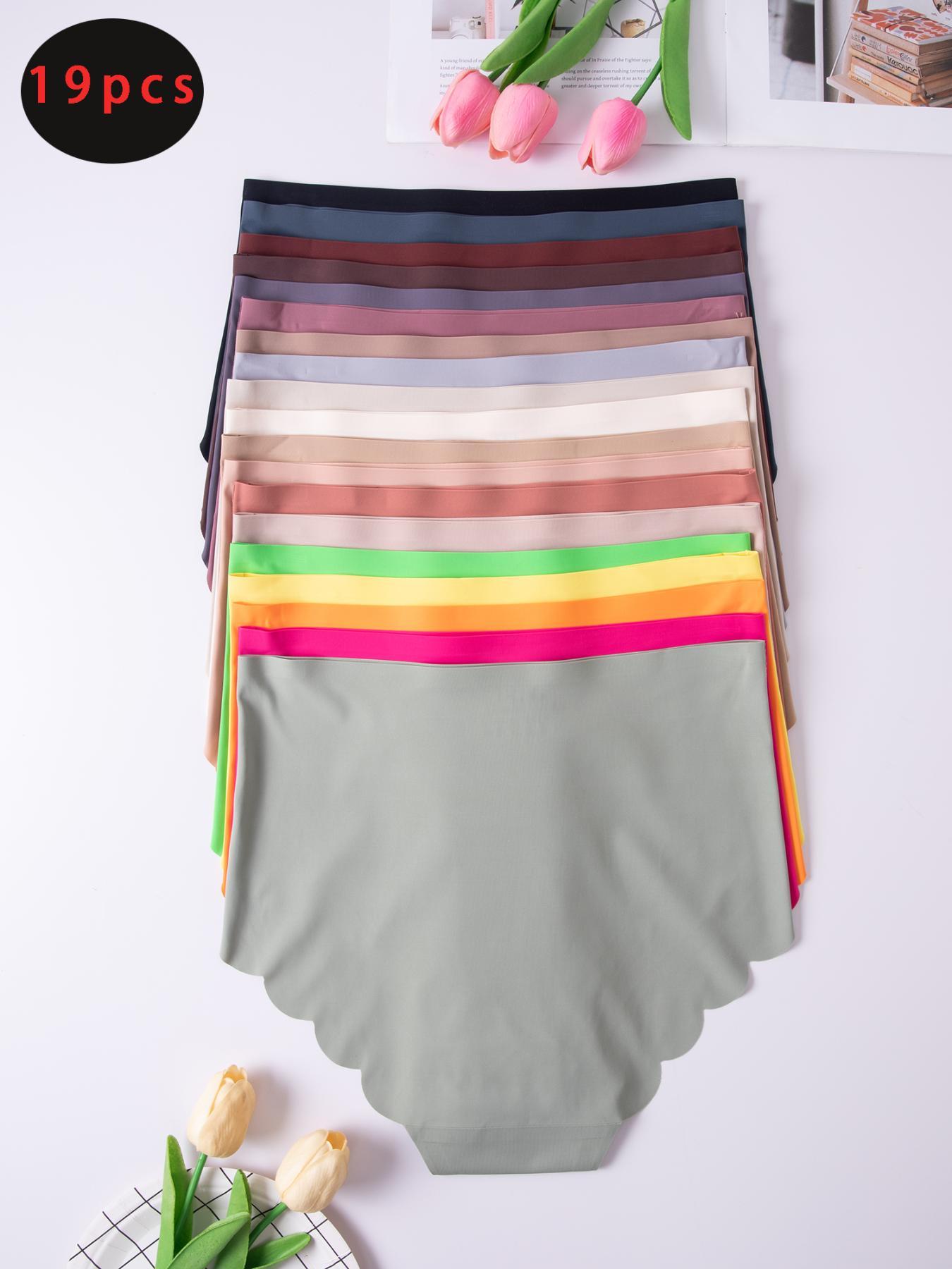 Women's Plain Scallop Trim Seamless Knicker, Soft Comfy Breathable High Waist Casual Panty for Daily Wear, Underwear for All Seasons