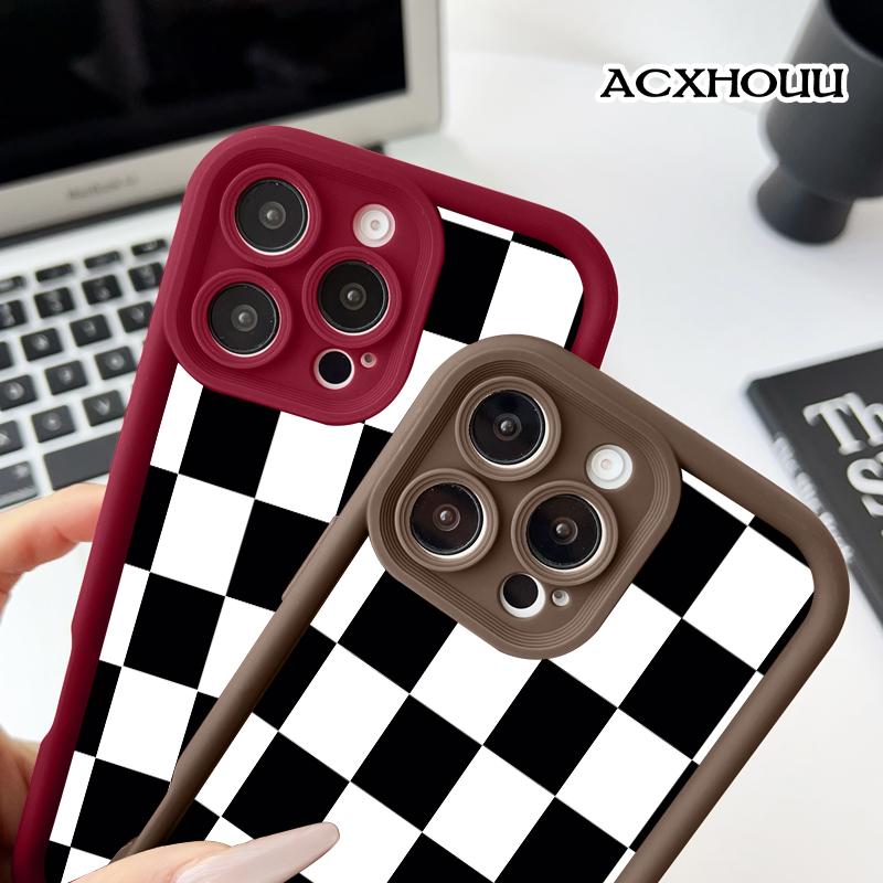 Case for iPhone 17 16 E Pro Max 15 Plus 14 13 12 11 XS XR Checkerboard Anti-Scratch Shockproof Soft Silicone Protective Cover