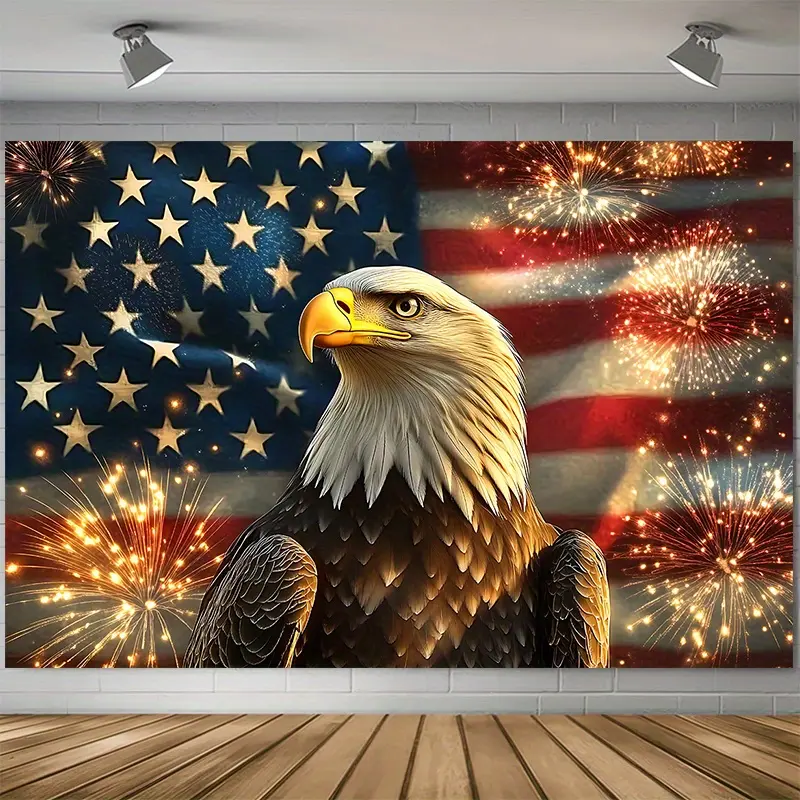 Polyester Bald Eagle & American Flag Hanging Photo Backdrop - Home Party Decorations, Thanksgiving Festive Backdrops & Banners, USA Pride Wall Tapestry, Traceless Nails Included, All Seasons Anniversary Room Decor