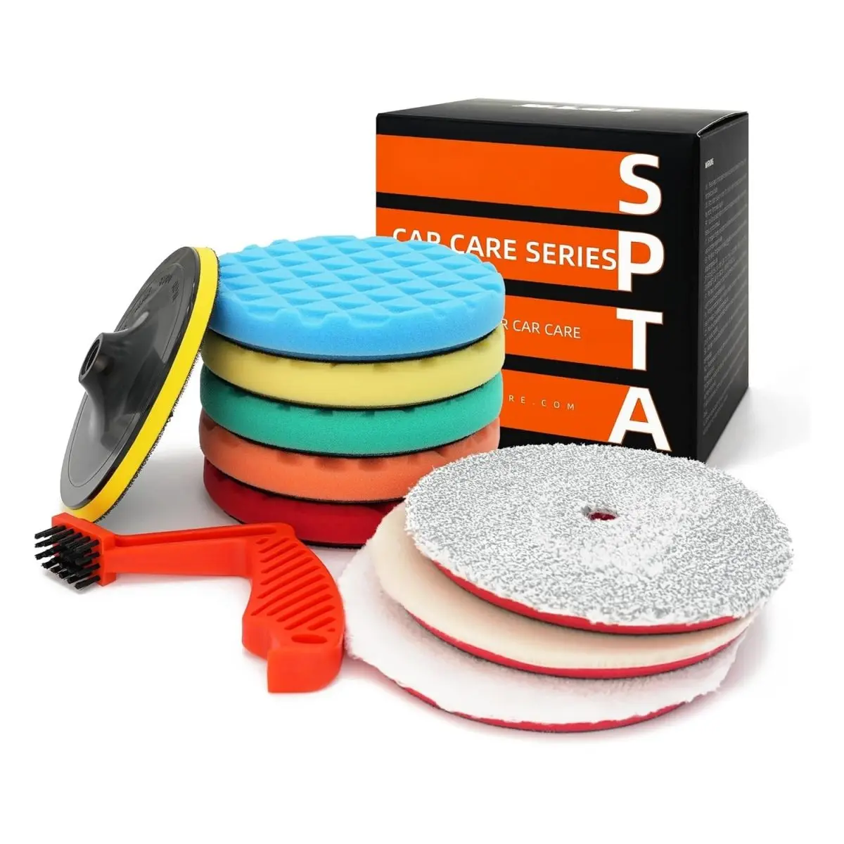10-PIECE 7 Inch Foam Buffing Pads Kit with 5/8-11 Backing Plate Car Polishing Sponge Set for Waxing and Detailing, 1 Premium Wool Pad, 1 Thread Backing Pad