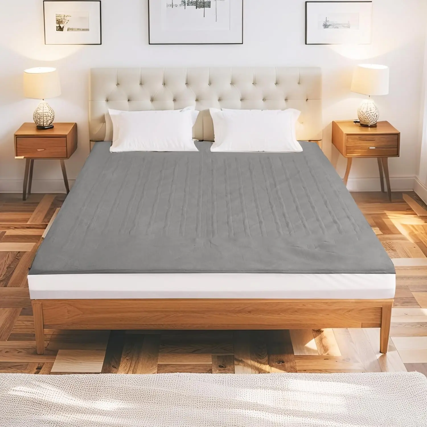 Gray Electric King Size Mattress Pad (78"x80"), 5 Heat Settings, Dual Controller, 10-Hour Auto Off, Machine Washable, Fits Up to 15-Inch Deep Pockets
