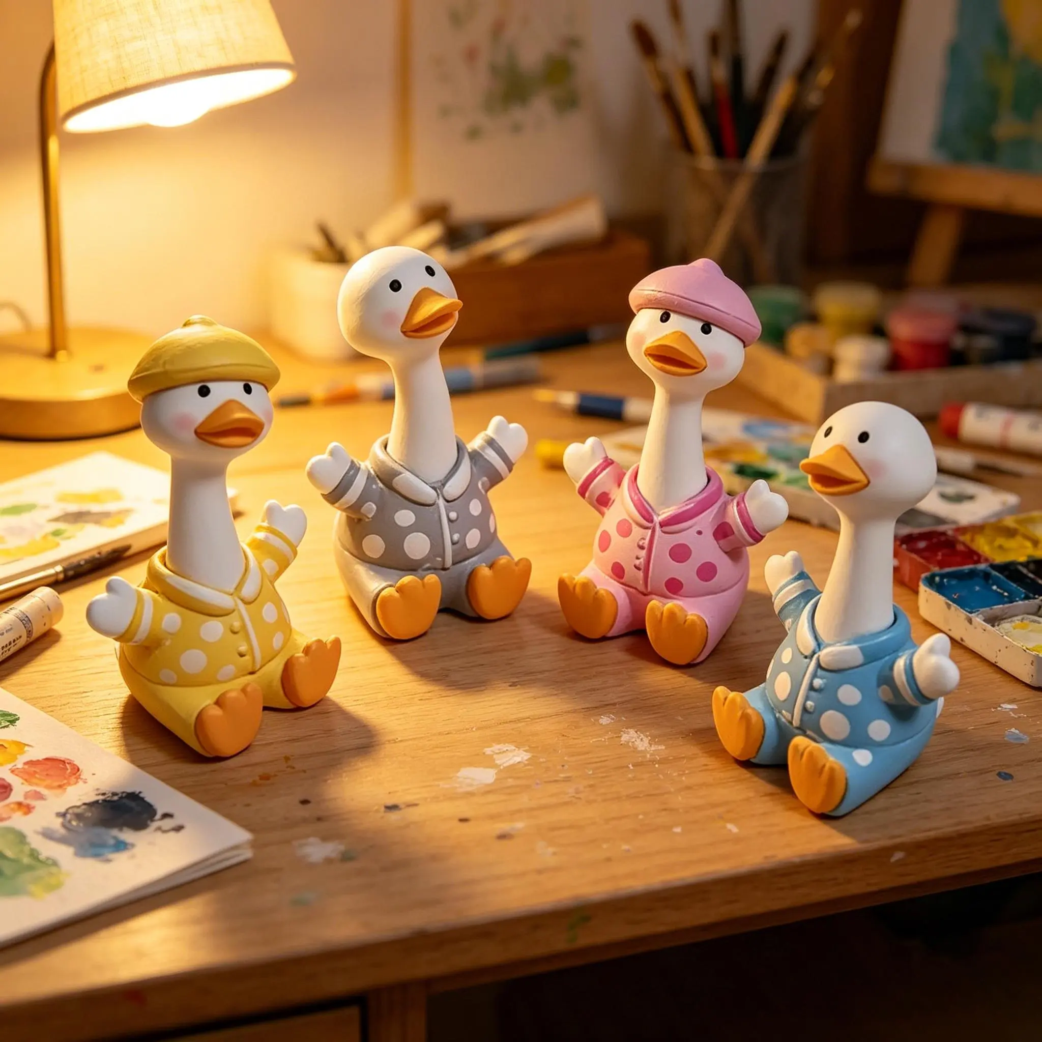 4Pcs Adorable Nodding Duck Figurines Set, Cute Shaking Head Duck Ornaments for Car Dashboard, Desk & Home Decor, Car Decorations Interior, Lovely Mini Landscape Decorations & Sweet Holiday Gift for Friends & Family