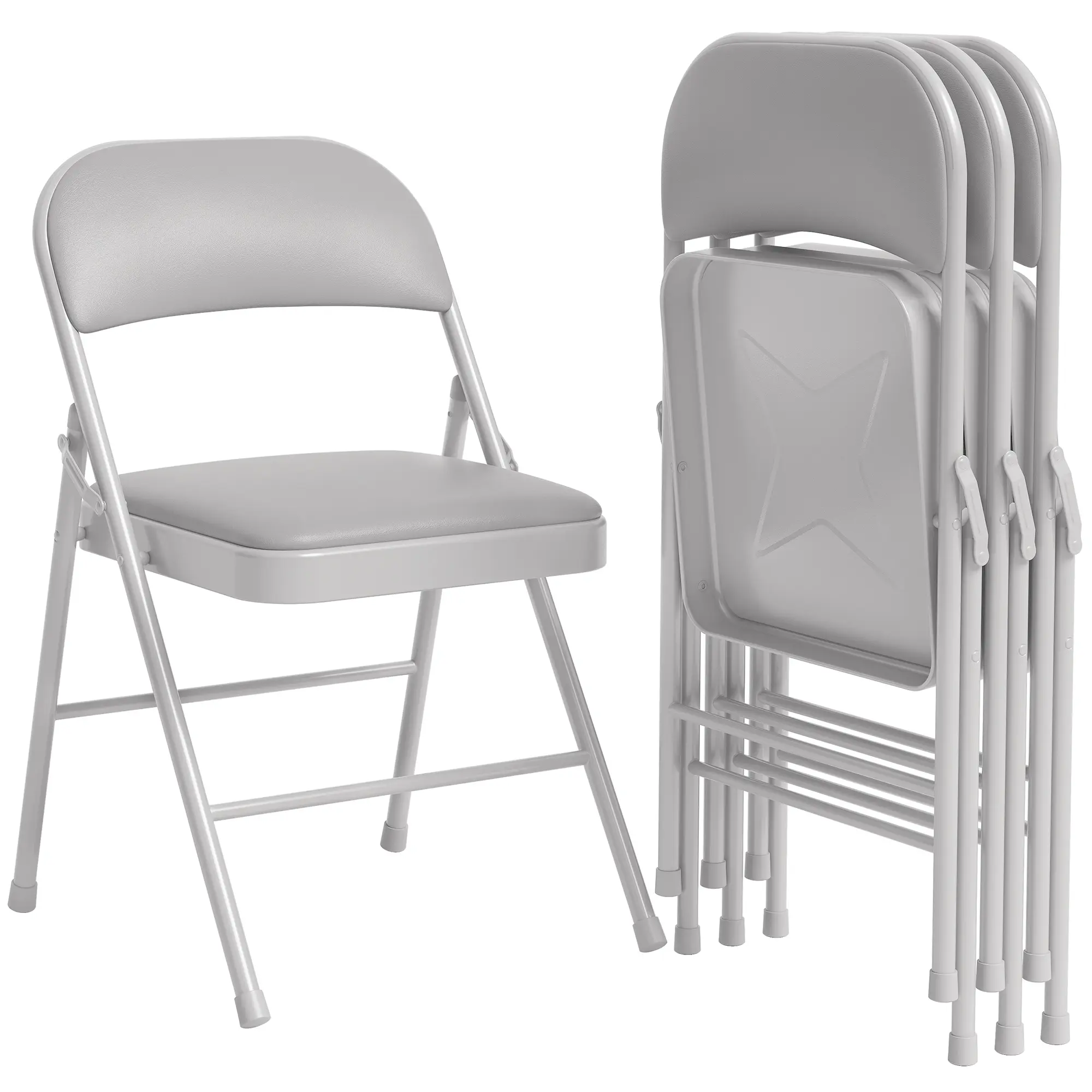 Heavy Duty Folding Chairs, Set of 2/4 – PU Padded Seat, Metal Frame Supports 350lbs, Portable & Stackable for Dining, Office, Indoor/Outdoor – Black/Beige