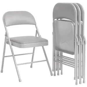 Heavy Duty Folding Chairs, Set of 2/4 – PU Padded Seat, Metal Frame Supports 350lbs, Portable & Stackable for Dining, Office, Indoor/Outdoor – Black/Beige