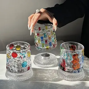 Luxury Painted Whiskey Glass, Rotatable Tumbler, Unspillable Spinning Rock Cup, Premium Cocktail Bourbon Beer Glasses, Home Bar Decor Gift, Drinkware, Glass Tumblers