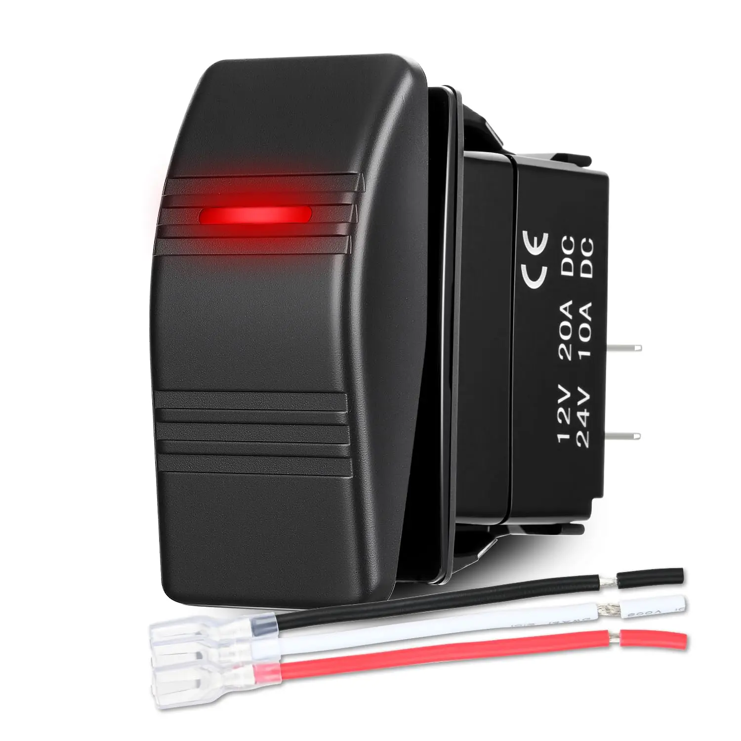 Nilight Durable Shock-Resistant Marine LED Rocker Switch - 3 PIN SPST, Red Backlit, 20A/12V 10A/24V, Easy-Install Jumper Wires Set, Excellent Product for Cars, Yacht LED Lights, SUV