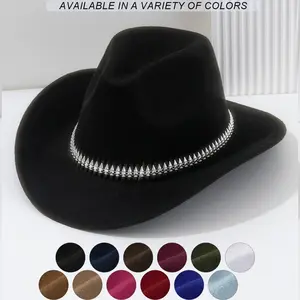 White soft felt western cowboy hat fish bone rivet personality party stage photography locomotive performance trendy hat