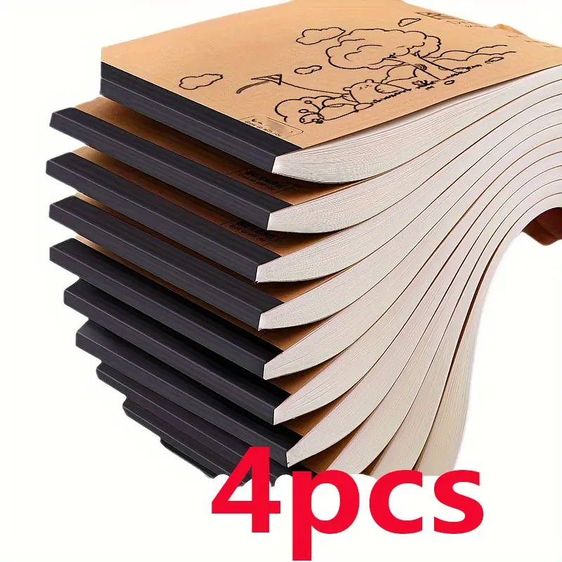 4pcs A4 Professional Sketchbooks, 30 Sheets Draft Books, Drawing Notebooks, Drawing Pad, Art Pencil Paper, Office Stationery Supplies