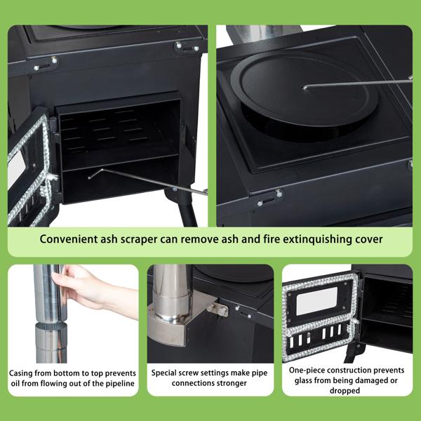 Portable Wood Burning Stove for Tent & Camping, Carbon Steel Folding Heater with 3 Chimney Pipes & Fire Blanket for Ice Fishing, Hunting & Cooking Portable Wood Burning Stove for Tent & Camping, Carbon Steel Folding Heater with 3 Chimney Pipes & Fire Blanket for Ice Fishing, Hunting & Cooking