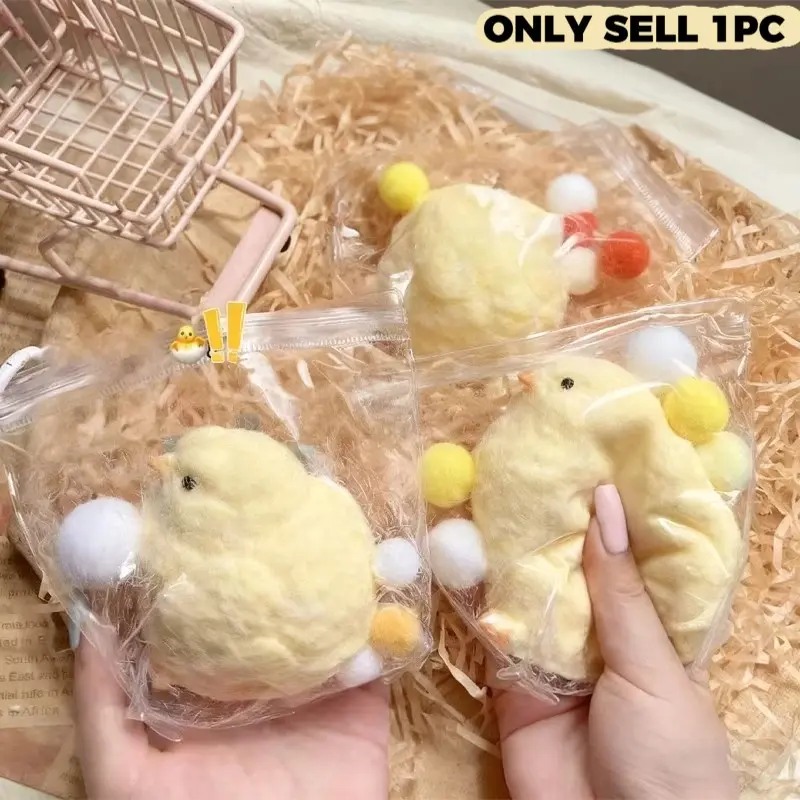 Fluffy Simulated Baby Chick Squishy Toy, Furry Mochi Squeeze Plush Toy with Slow Rebound, Stress Relief & Emotional Healing Fidget Sensory Gift for Adults Kids Easter Desk Decor Slow Rising Squishies