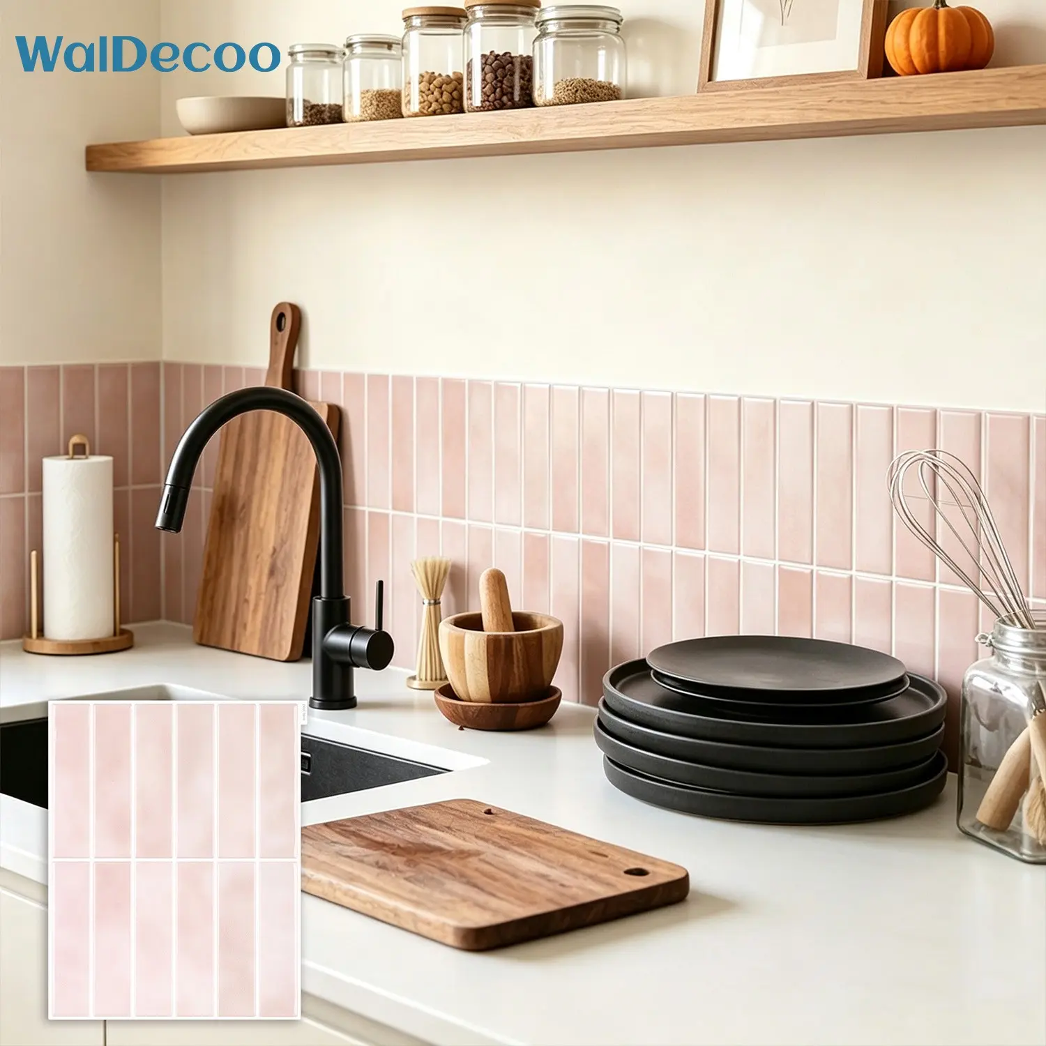 10/30 Pcs Premium Kitchen Pink Wall Stickers, Peel and Stick 3D Tile Sticker, Self-Adhesive Kitchen Decor Tiles, Universal Waterproof & Oil-proof Vinyl Wallpaper DIY for Kitchen Bathroom Toilet Wall Renovation