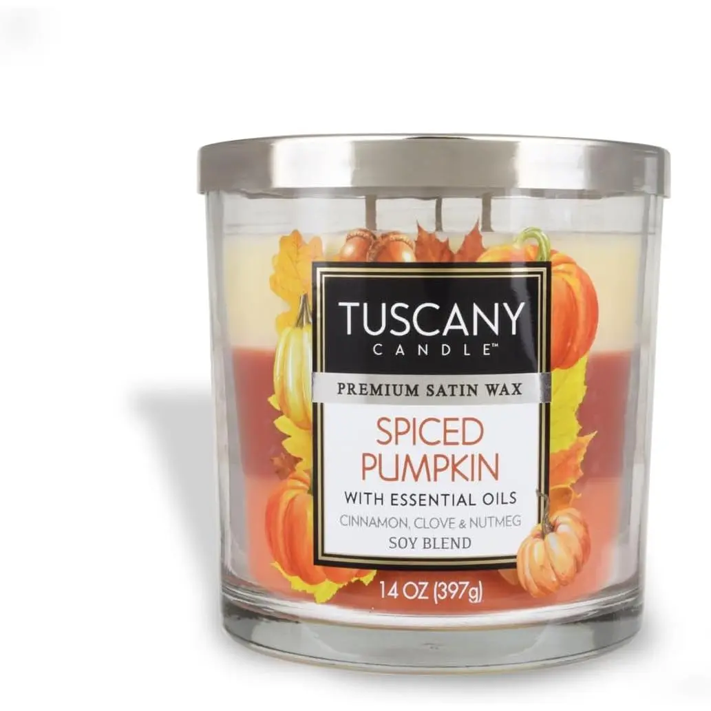 14 oz Glass Spiced Pumpkin Candle - Cinnamon, Clove & Nutmeg Fragrance, Cozy Creamy Home Decor, Aroma