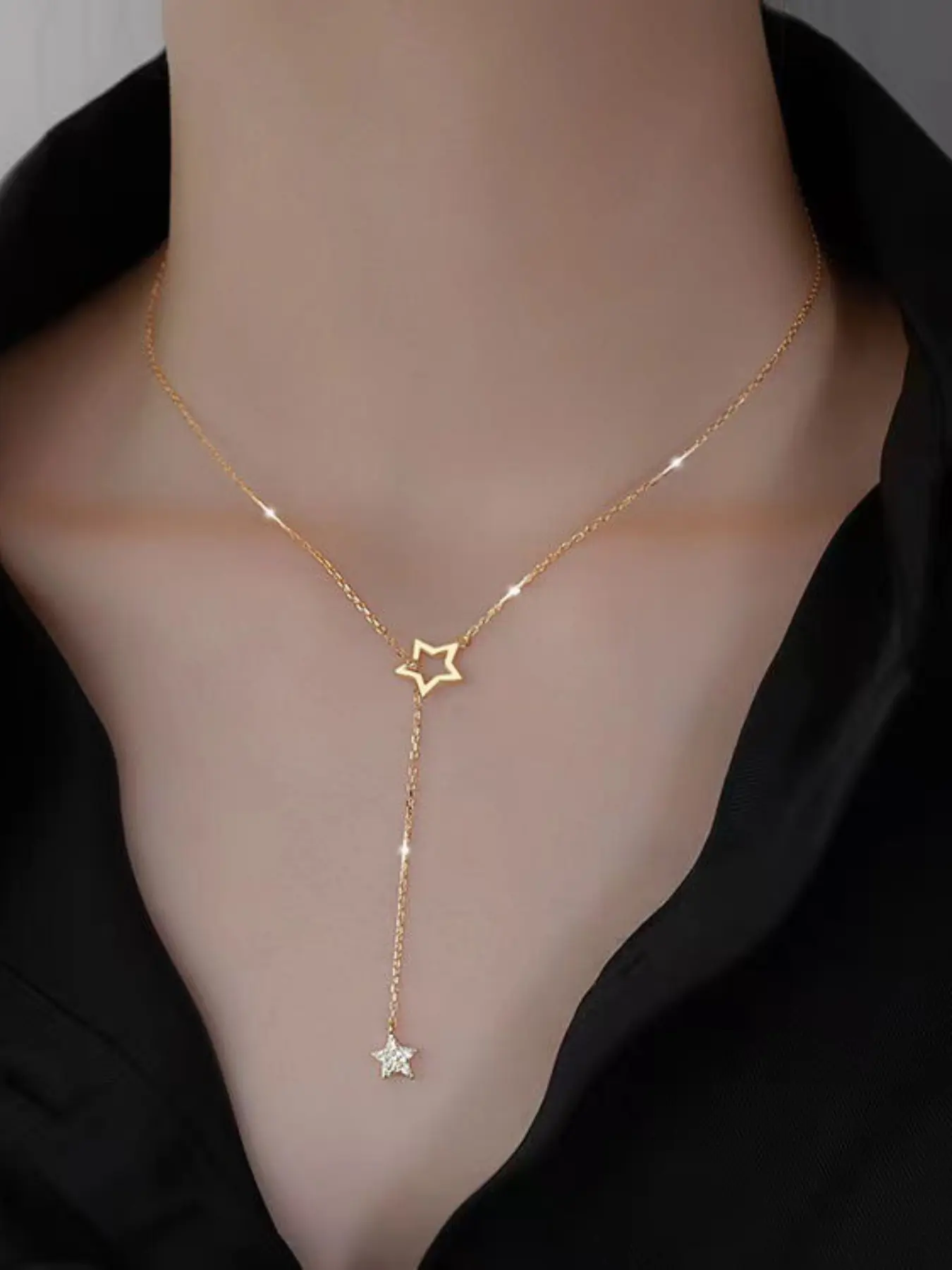Women's Rhinestone Star Necklace, Unique Simple Elegance Collarbone Chain, Fashionable Jewelry for Daily Wear