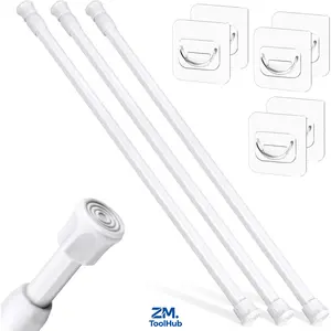 3 Pack Tension Rods 18-28 Inch with 6 Pack Pole Sockets, Adjustable No Drilling Tension Curtain Rod, Adjustable Small Curtain Rod, Curtain Tension Rod for Windows, Cupboard, and Wardrobe