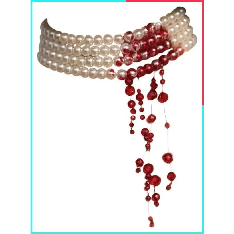 Handmade Vampire Choker Necklace with Dripping Blood Effect, Imitation Pearl Gothic Jewelry for Halloween Party Costume