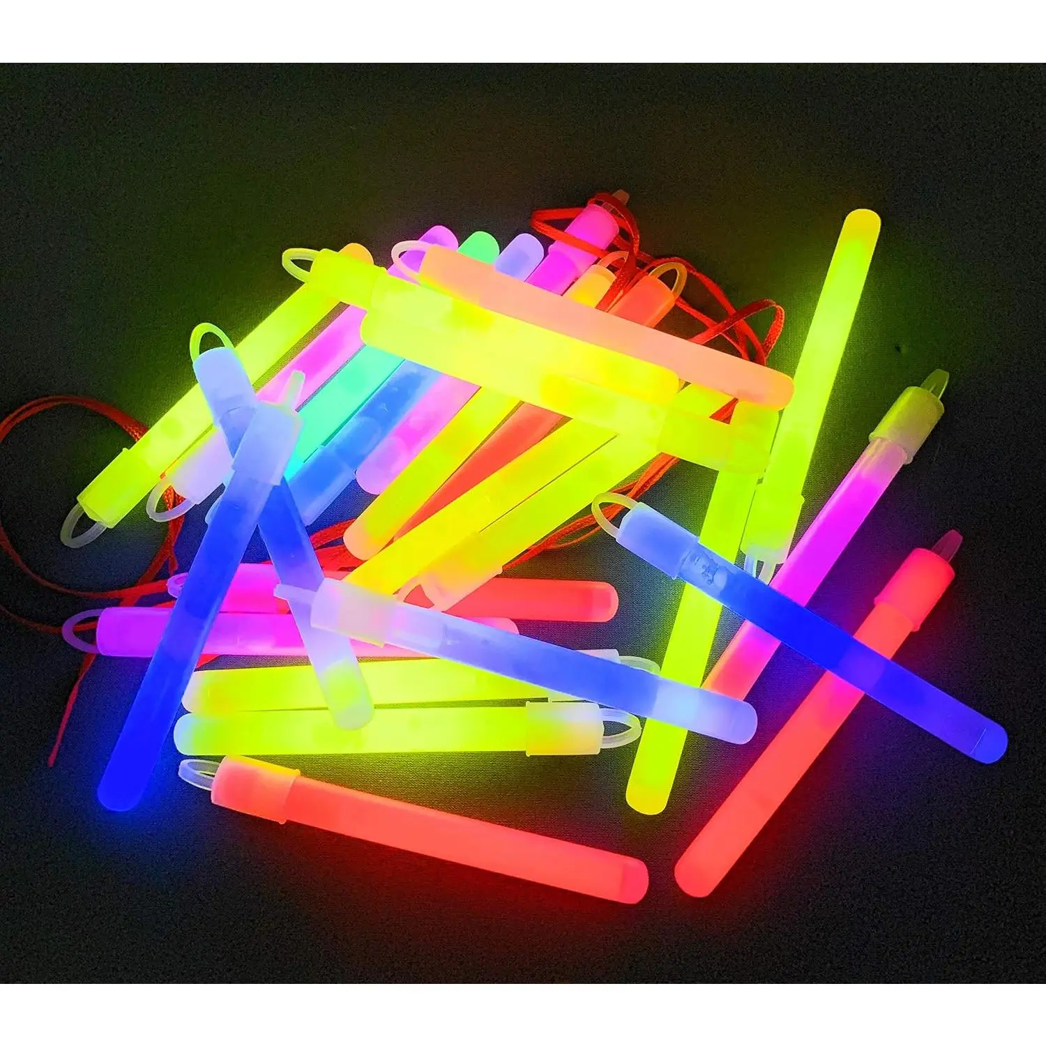 Bulk 120 count 4" Glow Stick with Cord  - Ideal For Halloween,   Eve, Dances or