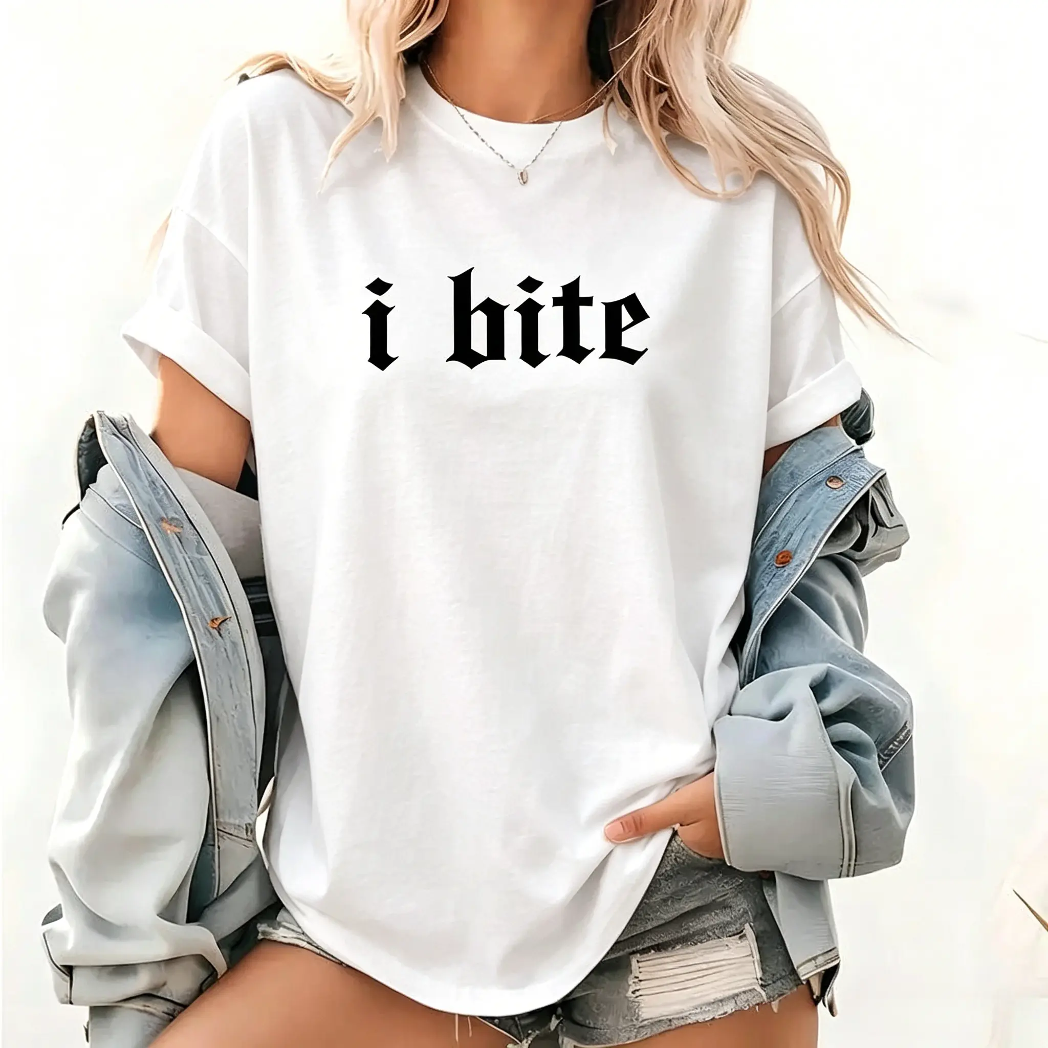 Gothic I Bite Graphic T Shirt, Funny Girls Crew Neck Tee, Sarcastic Women Short Sleeve Top, Viral Meme Shirt, Trendy Humor Daily Outfits, Funny Gift For Her, Alt Grunge Aesthetic Statement Tee, Anti Social Sassy Print Shirt, Edgy Streetwear Casual Summer