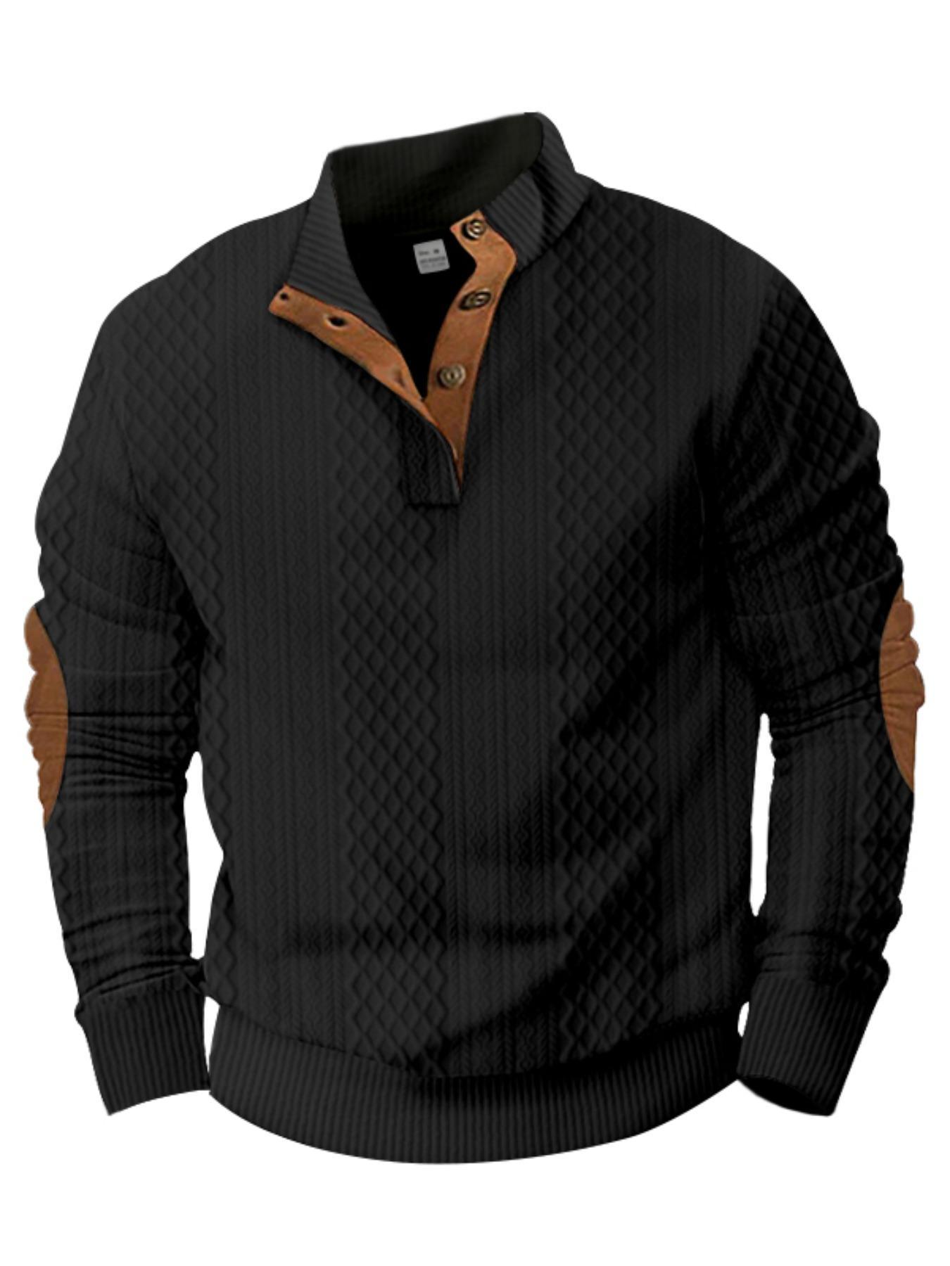Men's Patchwork Print Button Stand Collar Sweatshirt, Regular Fit Casual Long Sleeve Pullover for Spring & Fall, Fashion Men's Clothes for Daily Wear