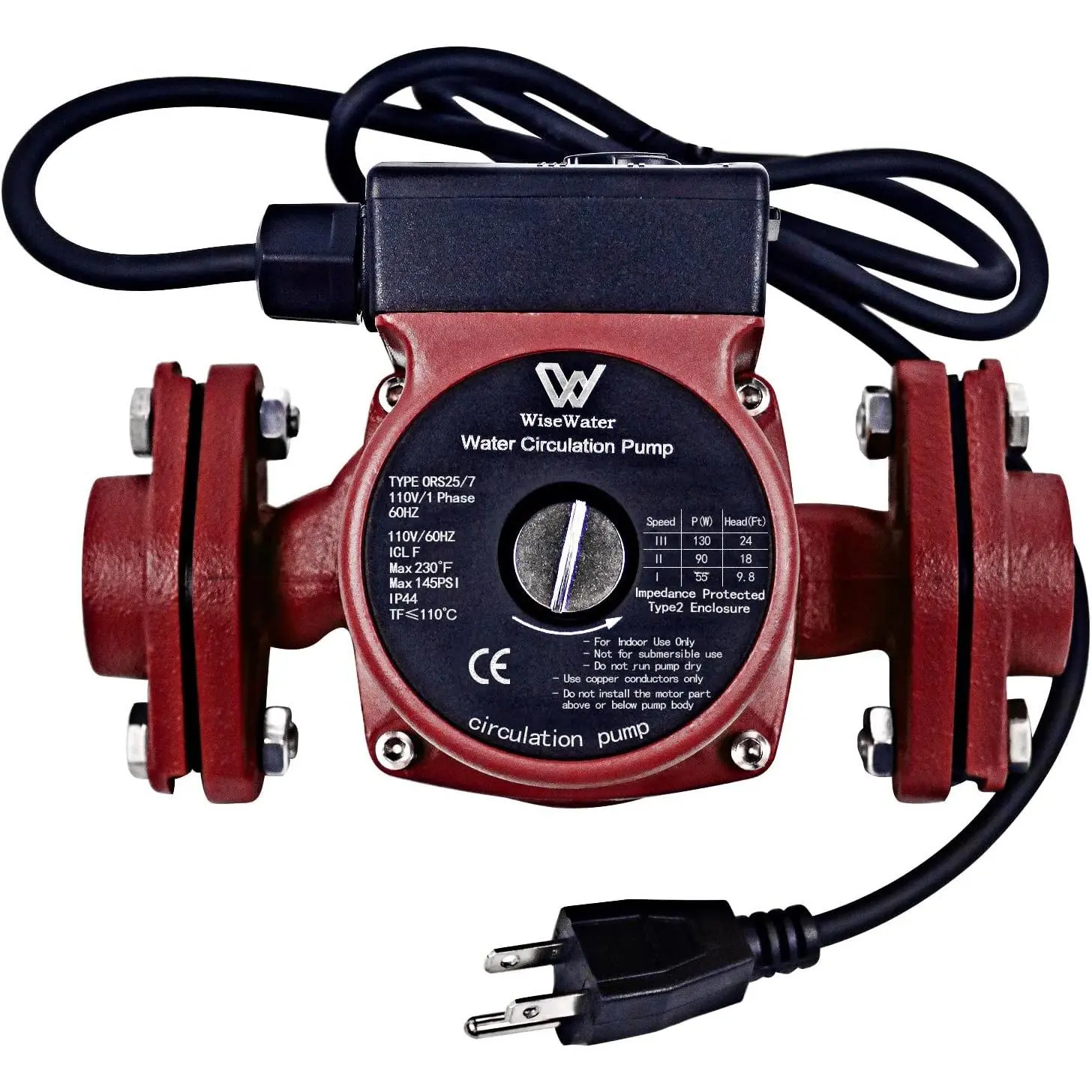 110V 130W 13 GPM Hot Water Recirculating Pump, 3 Speed Switchle Circulator Pump with 1'' FNPT Flanges for Boiler, Solar Heater and Hydronic  Heating, Red