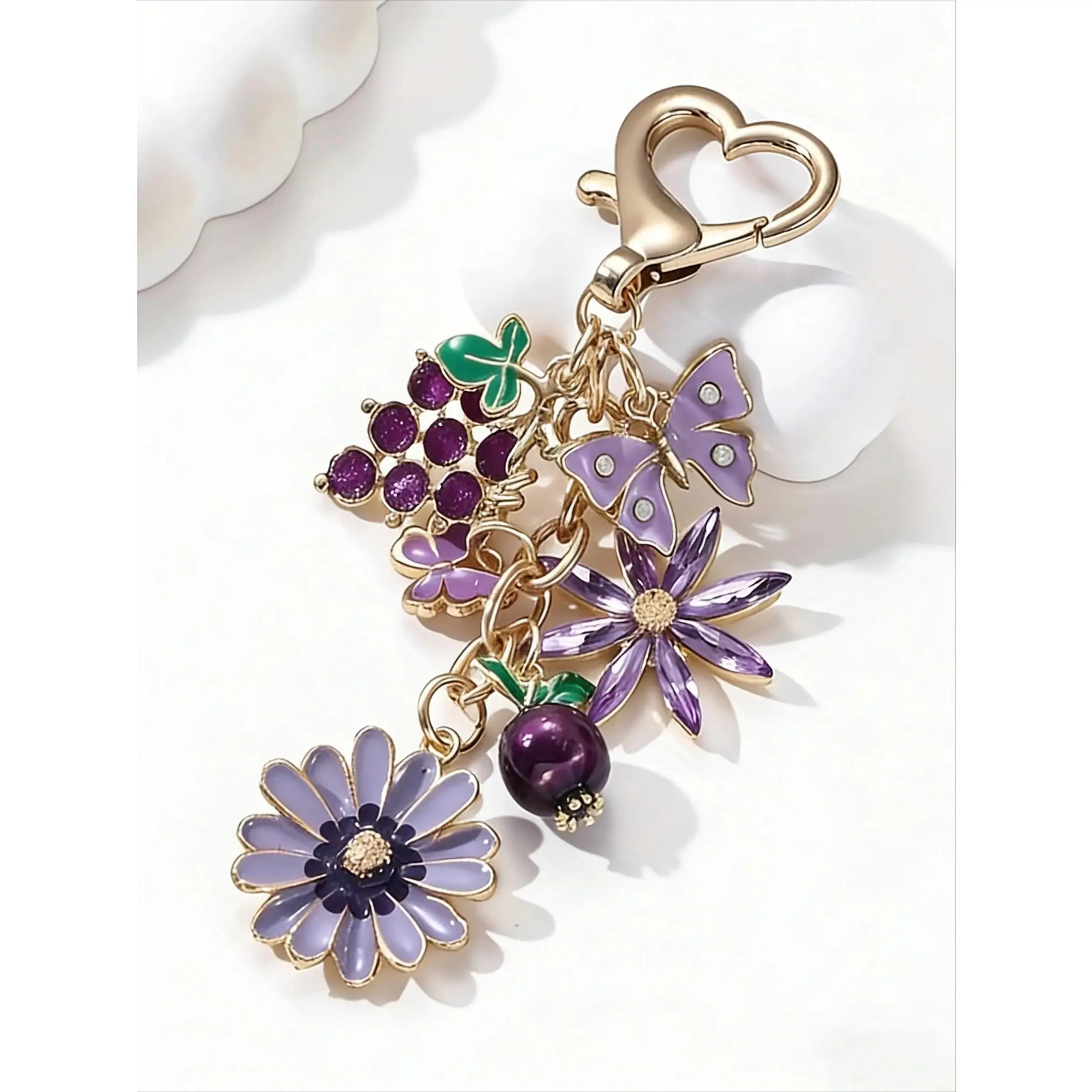 Purple Flower & Butterfly Purse Charm - Cute Kawaii Coquette Aesthetic Keychain, Durable Alloy Pendant, Easy-to-Attach All-Seasons Girly Purse Accessories for Handbags, Birthday Gift for Girls, Purse Charms For Handbags