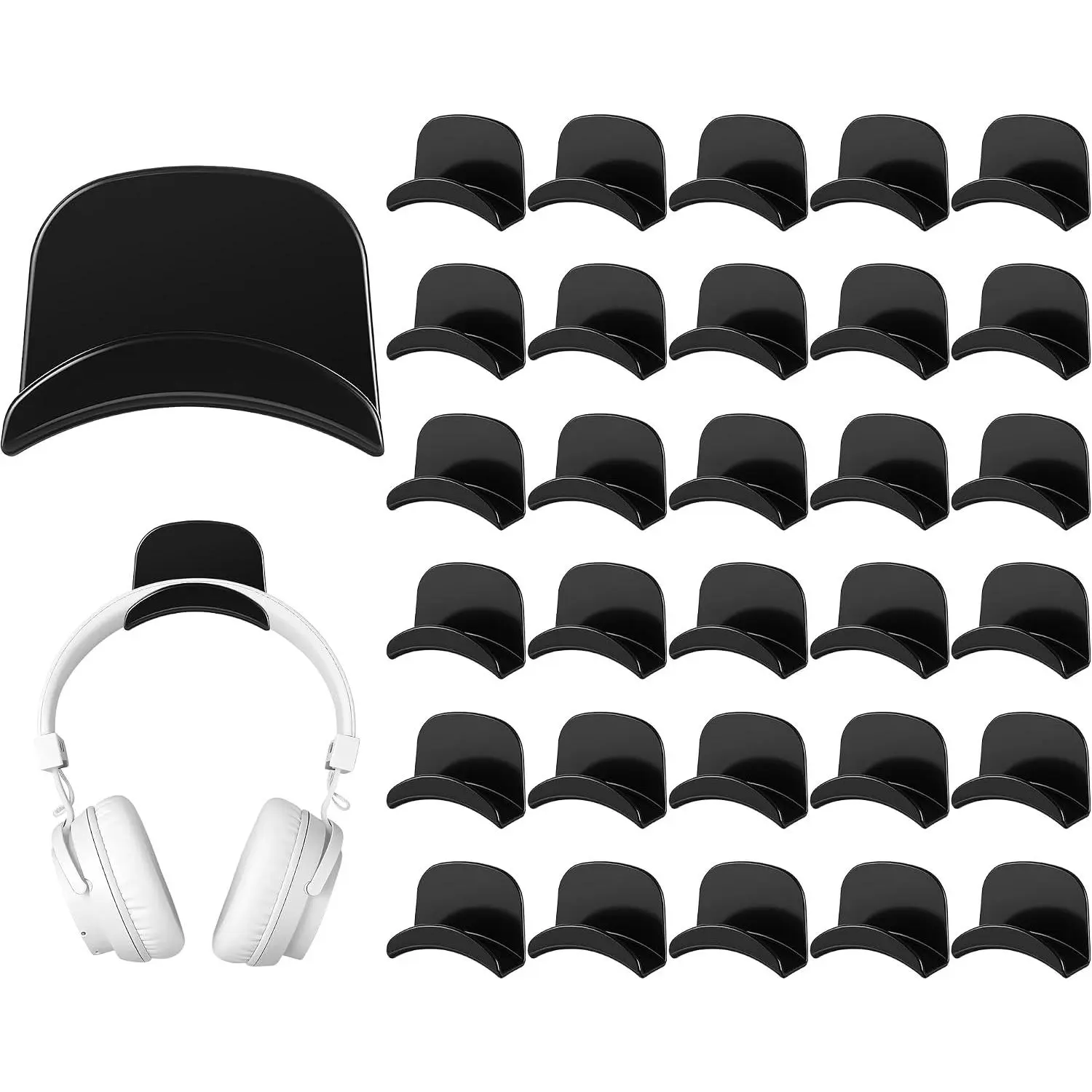 Wonderjune 30 Pcs Headphone Hanger Holder Desk Adhesive Headphone Hook Graduation Wall Hook Mount Strong Universal Acrylic Holder Hooks for General Purpose Game Earphone Controller(Black)