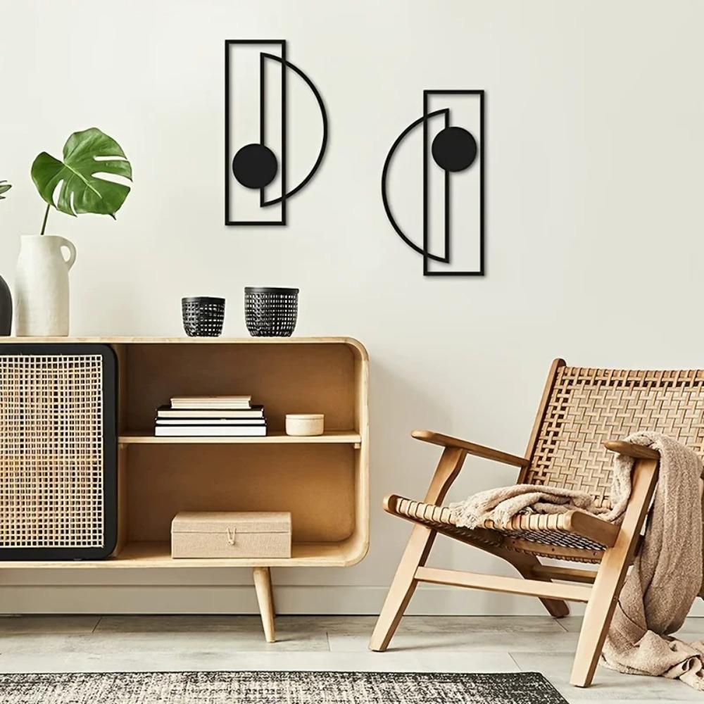 Geometric Line Pattern Wall Art, 2pcs/set Iron Wall Decor, Wall Art for Home Living Room Bedroom