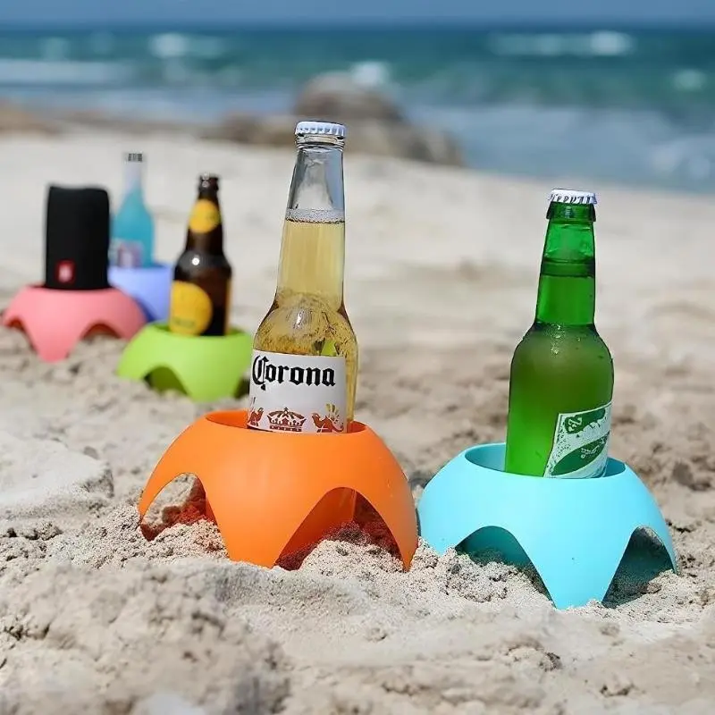5-Piece Portable Beach Tray Set, Non-Slip Base, Sand-Proof Drink Mat, Ideal for Beach, Pool, Picnic, Holds Cups, Bottles, Phone, Keys