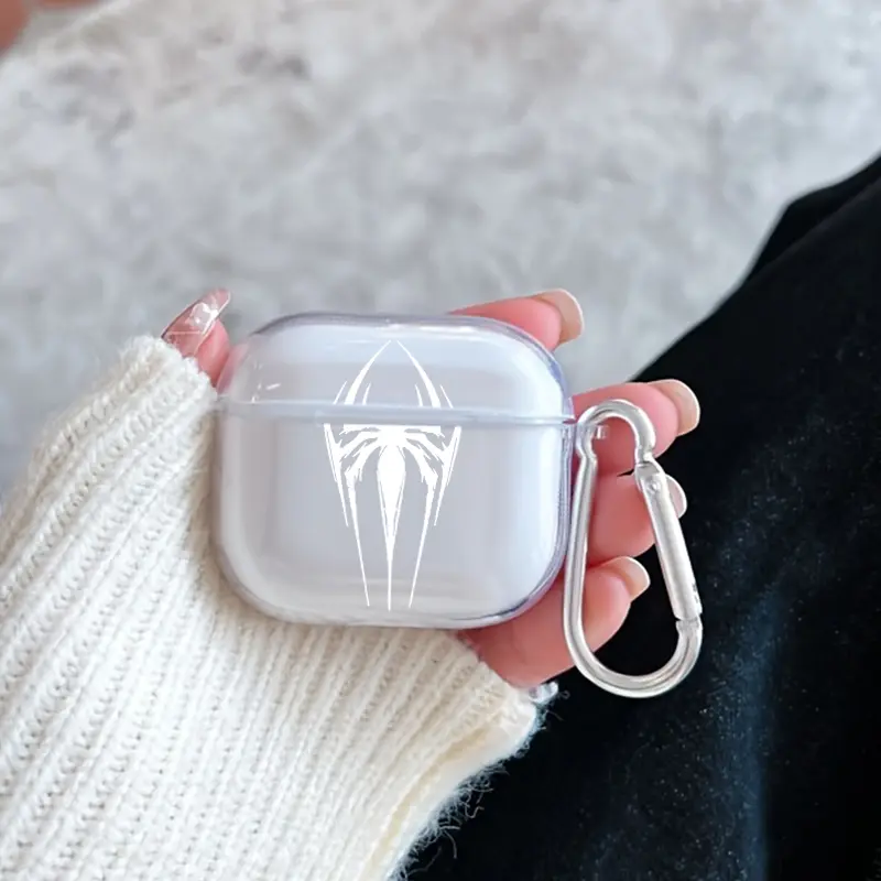 Shadow Weaver Pattern TPU Soft Protective Case for Apple AirPods 4/3/2/1/Pro/Pro2 Transparent Earphone Cover with Keychain Attachment