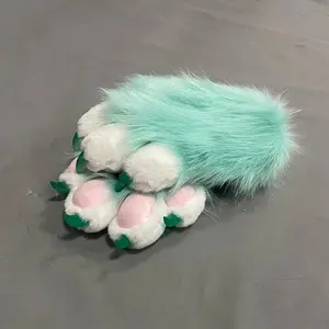 Fursuit Paws Gloves Plush Faux Furry Animal Claw Mittens Adult Unisex Cosplay Costume for Halloween Party