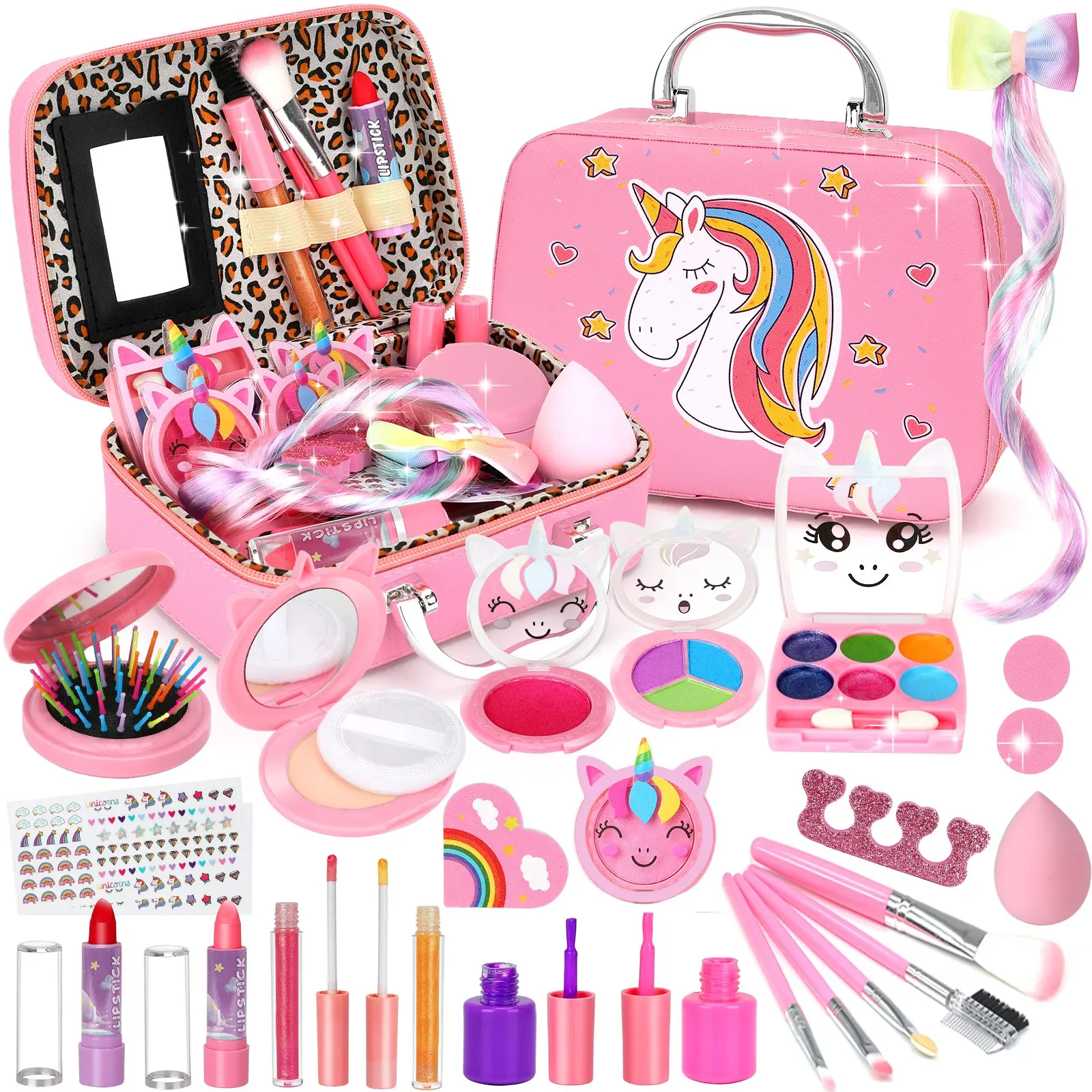 Kids Washable Makeup Girl Toys - Real Makeup Kit Kid Make up Set Pretend Playset for Toddlers Children Princess Dress Up Christmas Birthday Gifts Toys for 3 4 5 6 7 8 9 10 11 12 Year Old Girls