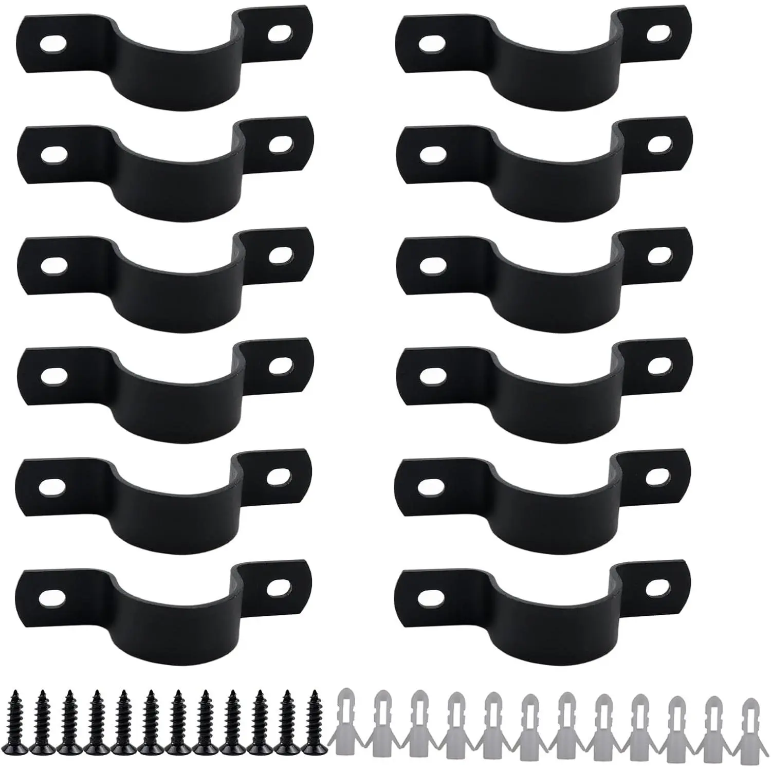 3/4 Inch Pipe Strap 12Pcs - Heavy Duty Two Hole Fixing U Bracket, Rigid Pipe Strap Clamp for Plumbing System, Black Corrosion Resistant U Clamps