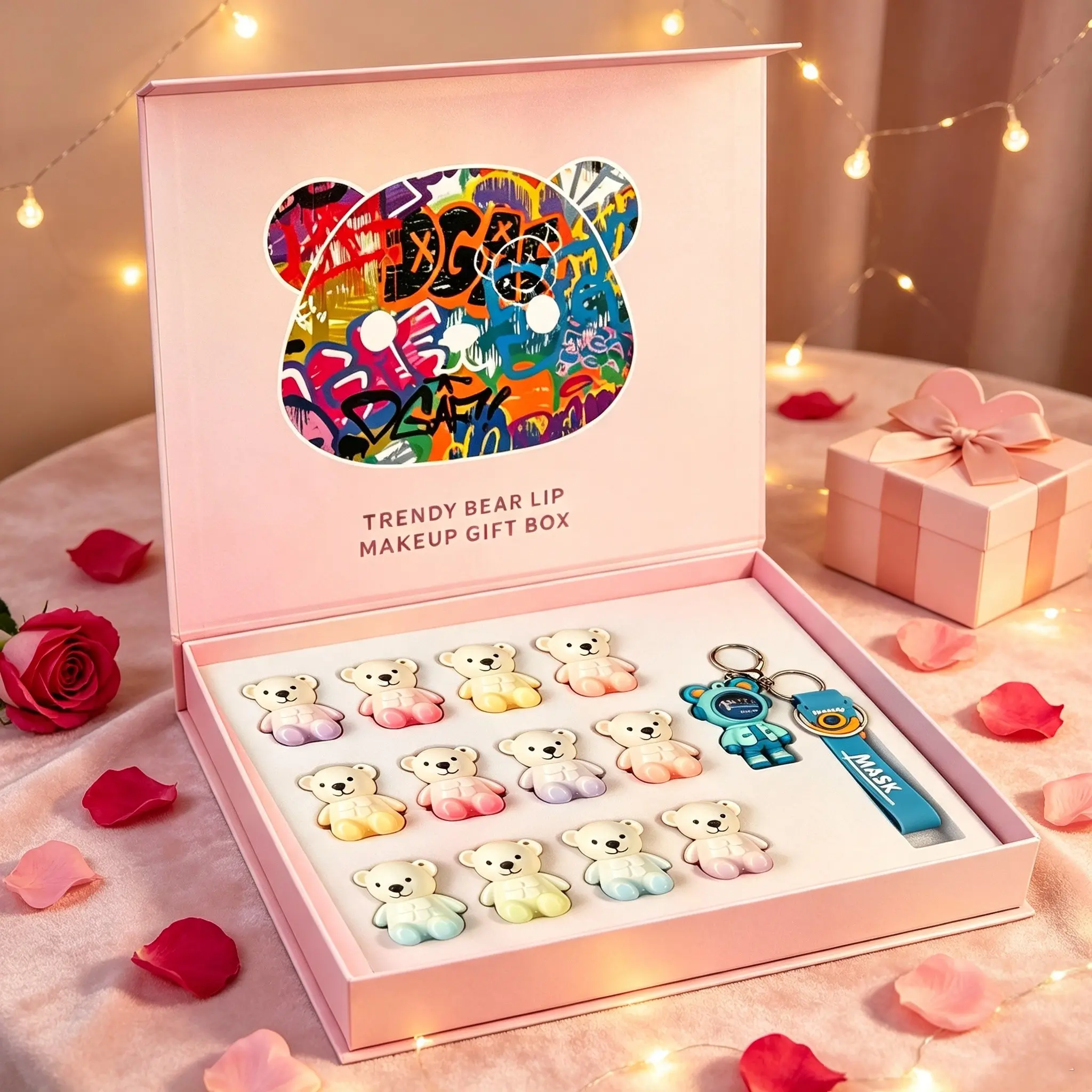 Girly Cute Milk Bear Lip Gloss Gift Box, Transparent Mirror Texture Rich Pigment, Long Last Non-drying, Creative Cosmetic Box For Anniversary Girlfriend Gift