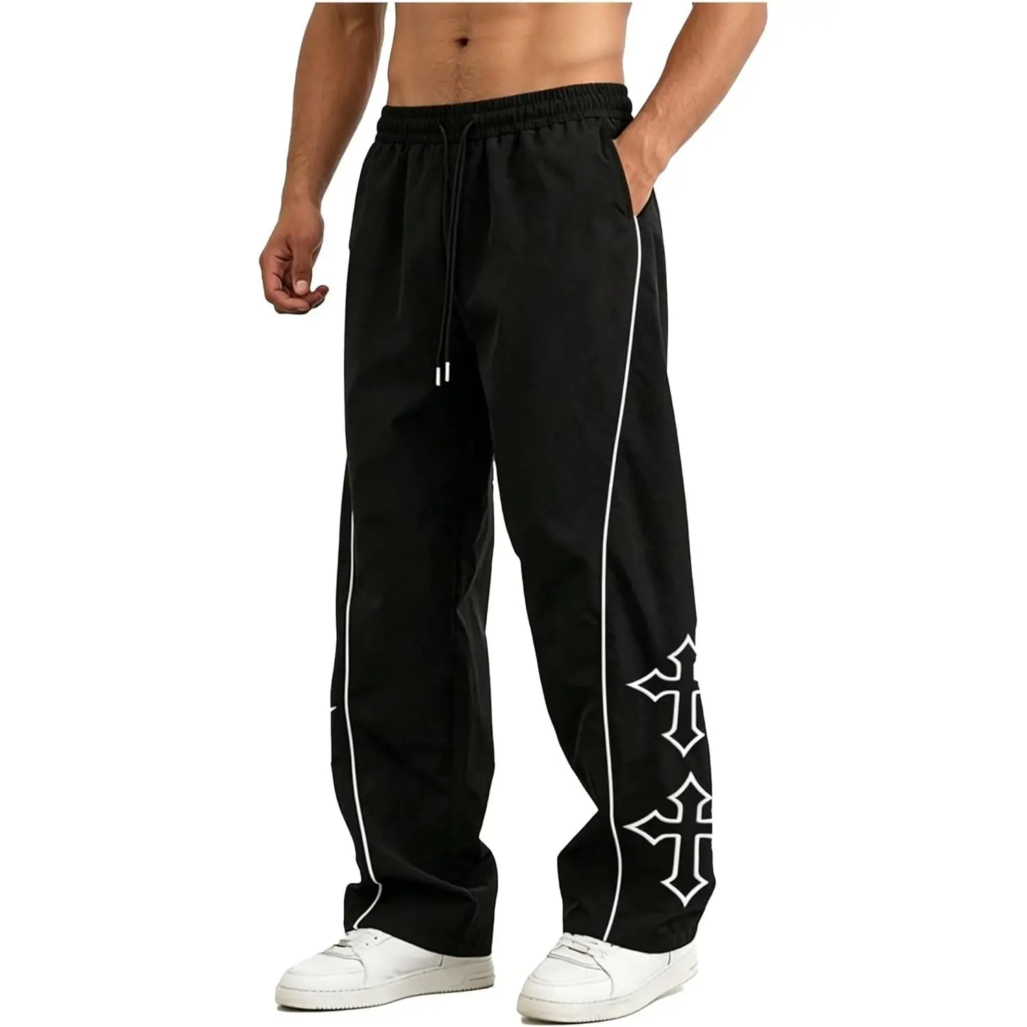 VahRuta Men's Casual Baggy Pants Drawstring Loose Straight Leg Trousers