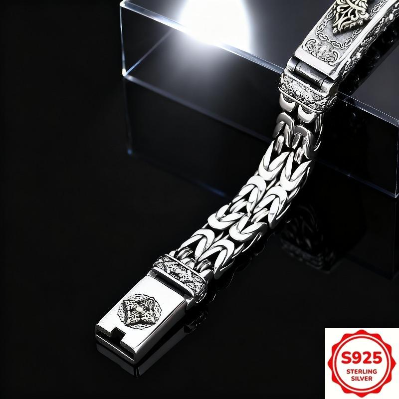 S925 Silver Pixiu Feng Shui Bracelet for Men - Men's Byzantine Braided Chain with Good Luck Totem, Masculine Wealth & Prosperity Jewelry, Adjustable Clasp, Ideal Gift for Him S925 Silver Pixiu Feng Shui Bracelet for Men - Men's Byzantine Braided Chain with Good Luck Totem, Masculine Wealth & Prosperity Jewelry, Adjustable Clasp, Ideal Gift for Him