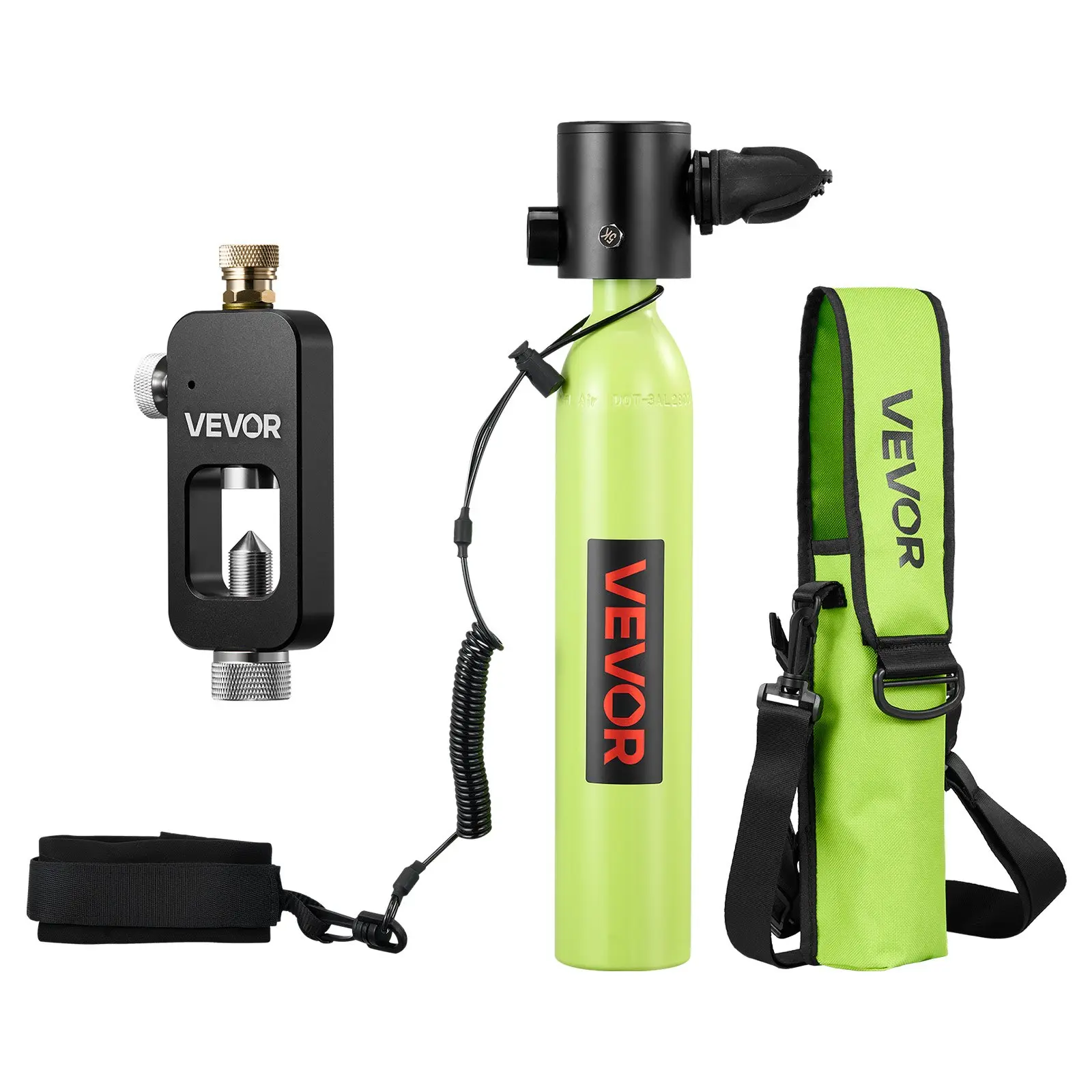 VEVOR 0.5L Mini Scuba Tank, Portable Underwater Breathing Reusable Cylinder, 10-Minute Dive Time Emergency Rescue Pony Bottle with Refill Adapter for Snorkeling