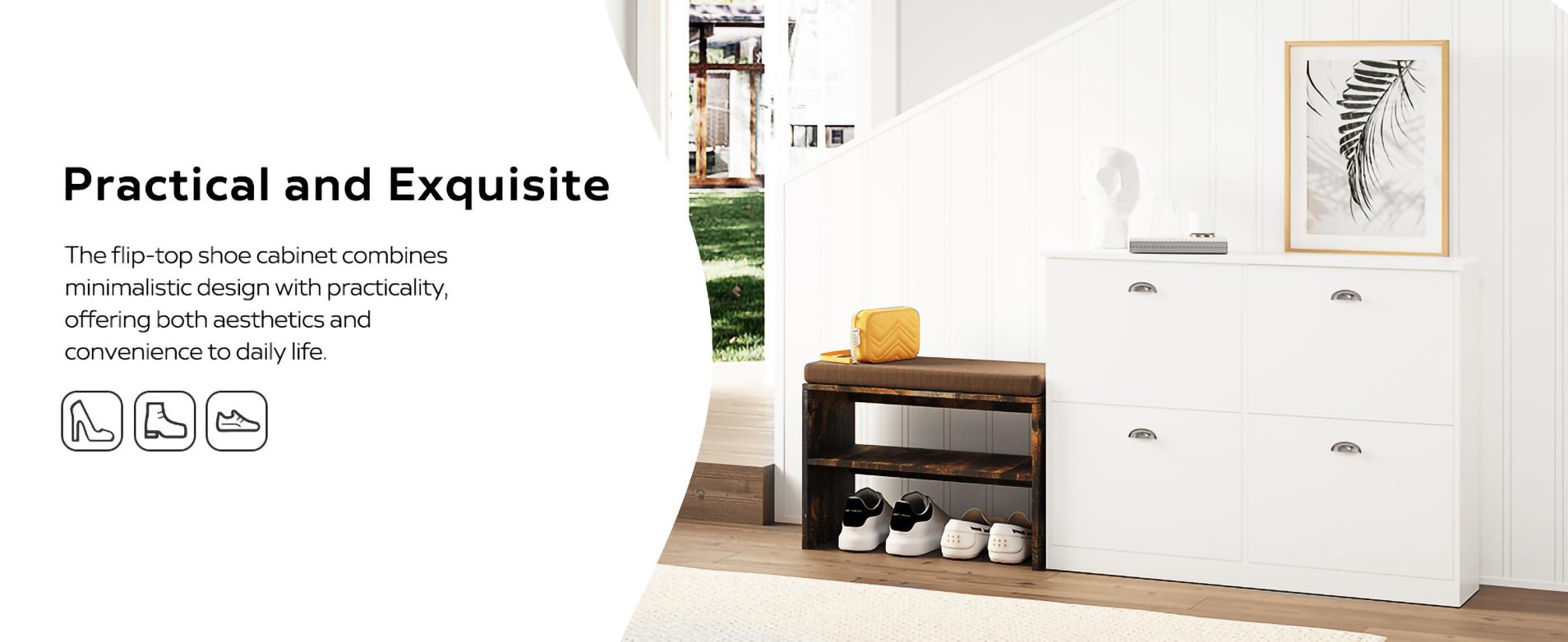 Shoe Cabinet,Hidden Slim Narrow Shoe Rack Cabinet with 4 Drawers for Entryway, Foyer,Hallway,Bedroom,Original Wood Color, (White/Vintage/Gray)