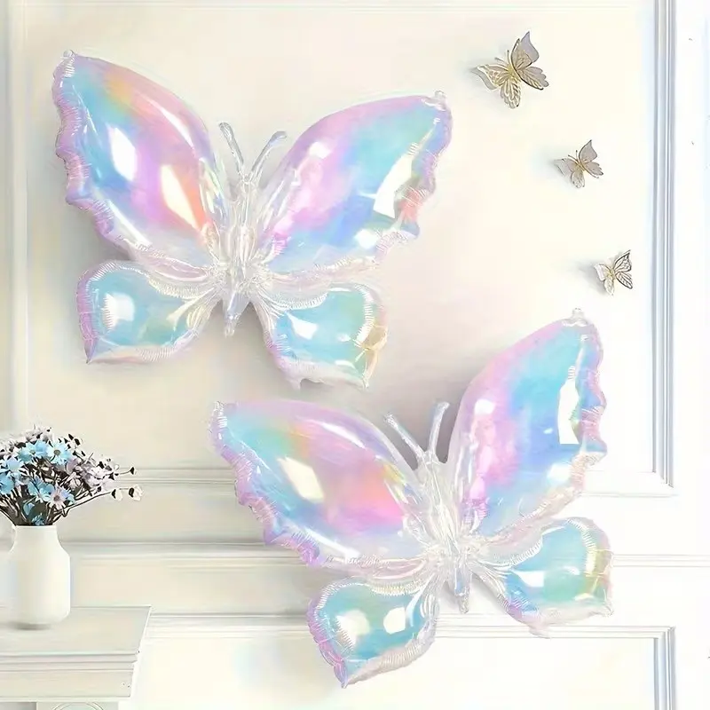 Transparent Colorful Butterfly Metallic Aluminum Foil Balloons Pack, Wedding Birthday Party Decorations, Festival Anniversary Indoor Outdoor Decoration