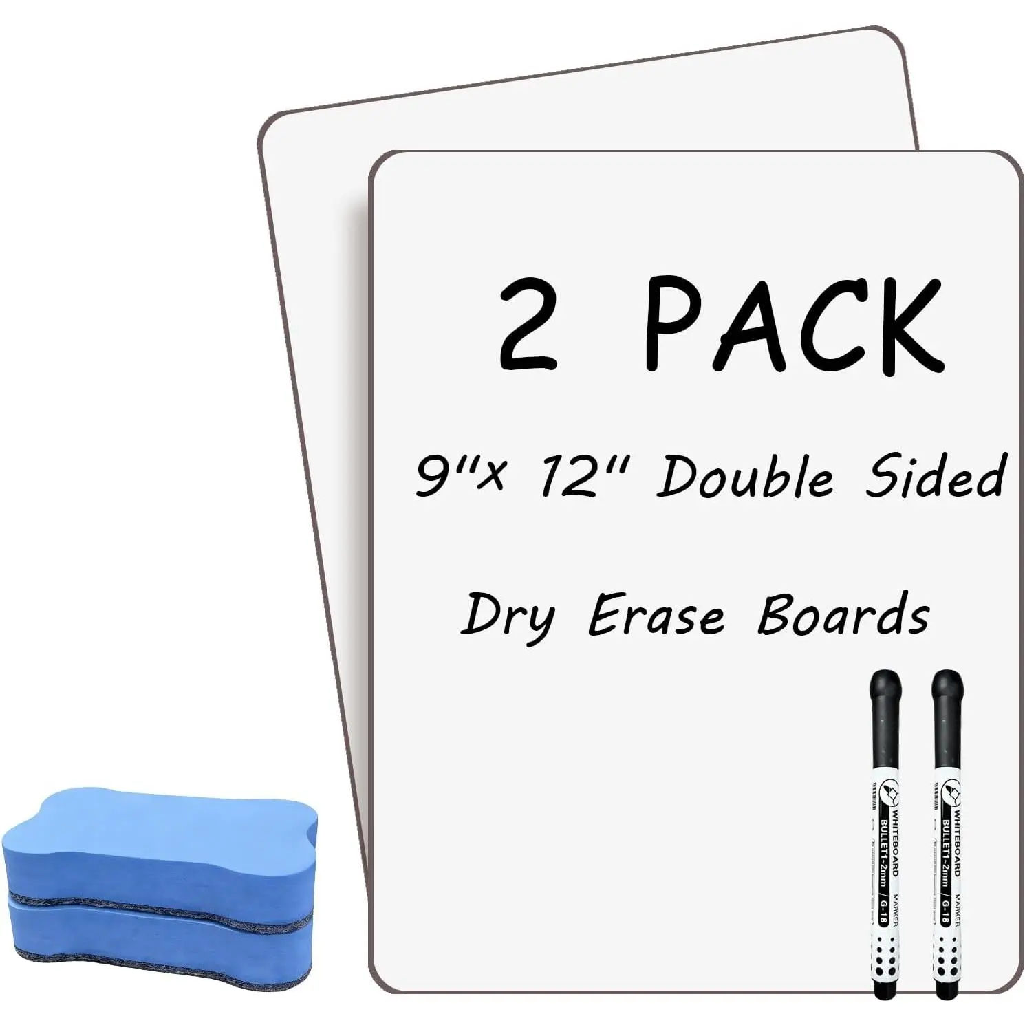 Double Sided Portable White Board 9''x12'' Small Dry Erase Board, Mini Whiteboard with 2 Markers and 2 Erasers, Dry Erase Whiteboard for Memos, Drawing, Notes, Menu, Message, Classroom and  Use