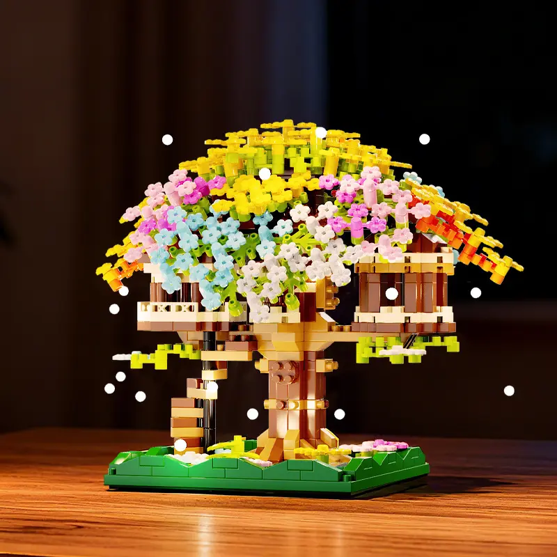 Rainbow Cherry Blossom Treehouse Building Block Set – Kids' Construction Toy & Holiday Gift
