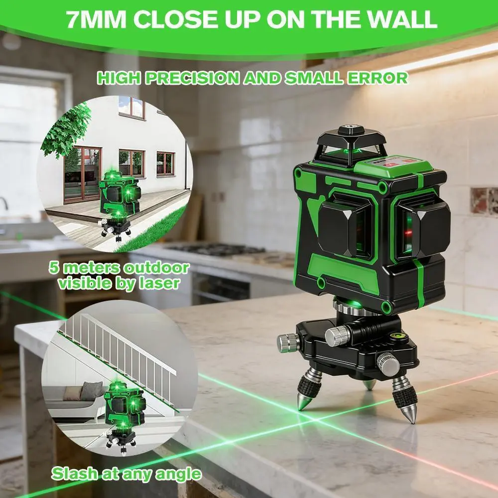 【BackToSchool】Green Laser Level 12 Line, Self Leveling ≤3° Auto Leveling, Waterproof Dustproof, 1/4'' Tripod Mount
