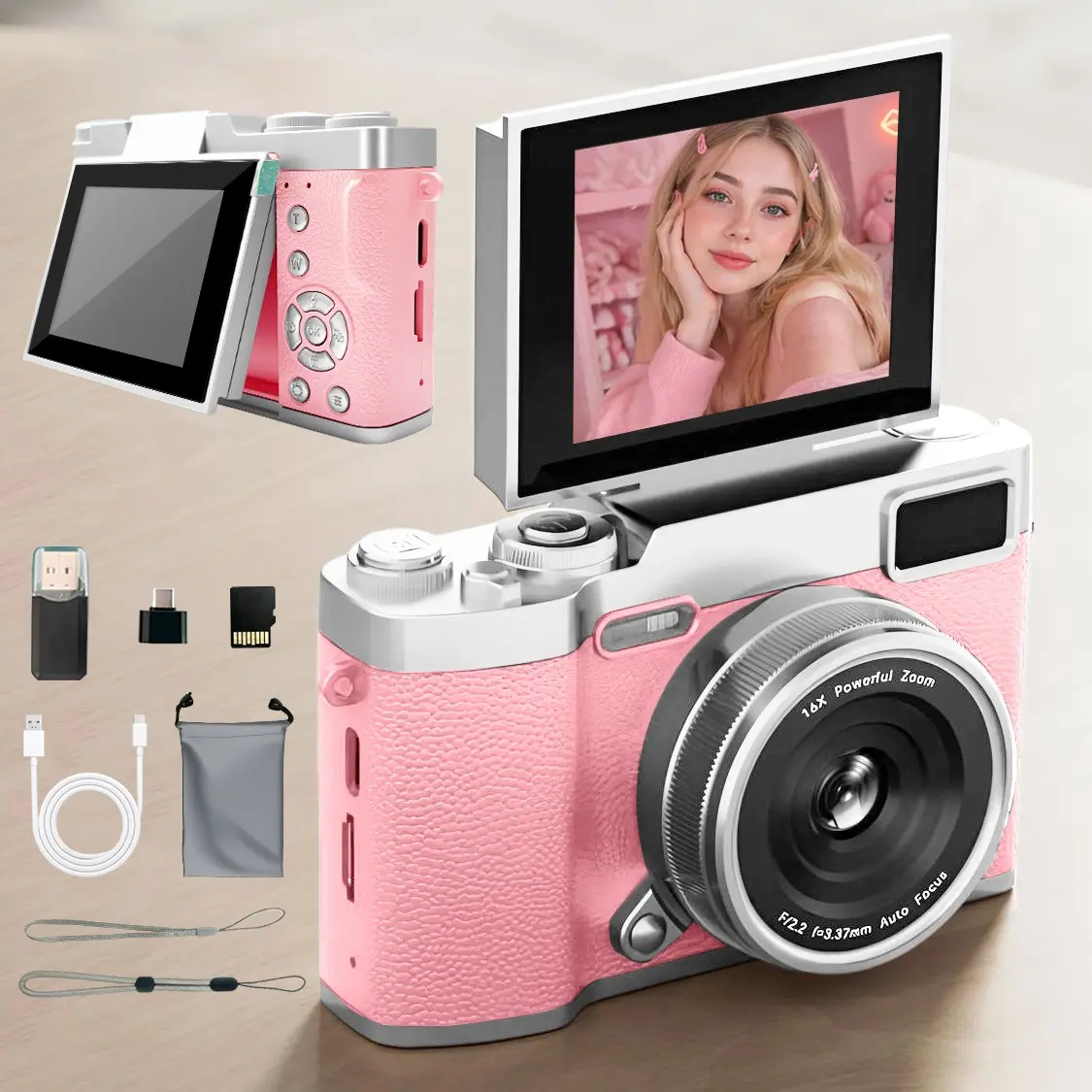 Vintage Student Beginner Digital Camera with Flip Screen and Digital Zoom, Pocket Compact Camera for Teens with Filters and Memory Card, Entry-Level Back-to-School and Holiday Gift (Christmas & Thanksgiving)