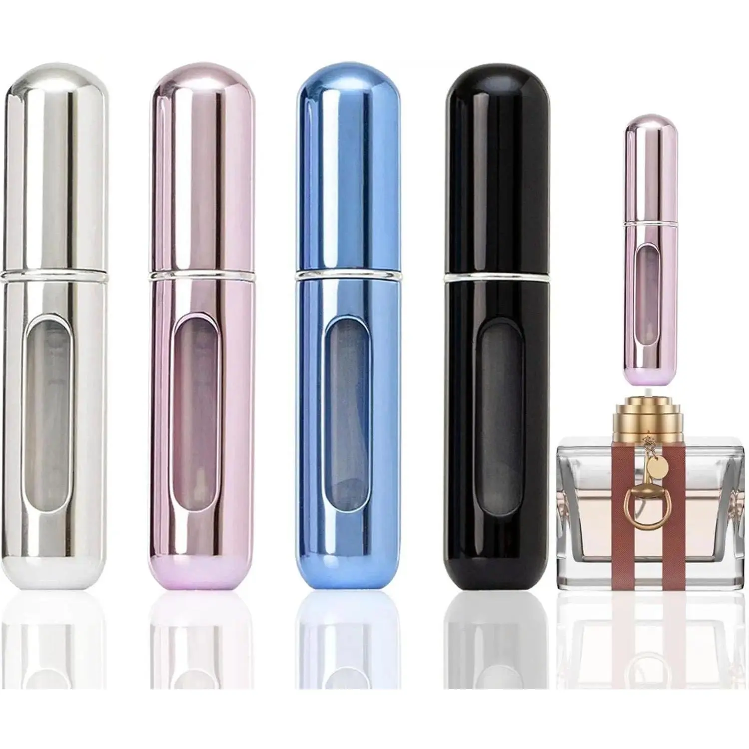 4-Pack Portable Mini Refillable Perfume Atomizer Bottle, Travel Size Refillable Perfume Refill Bottle - Perfume Atomizer Refillables, Scent Pump Case, Small Perfume Spray 4 Pcs Pack of 5 ml Compact Makeup